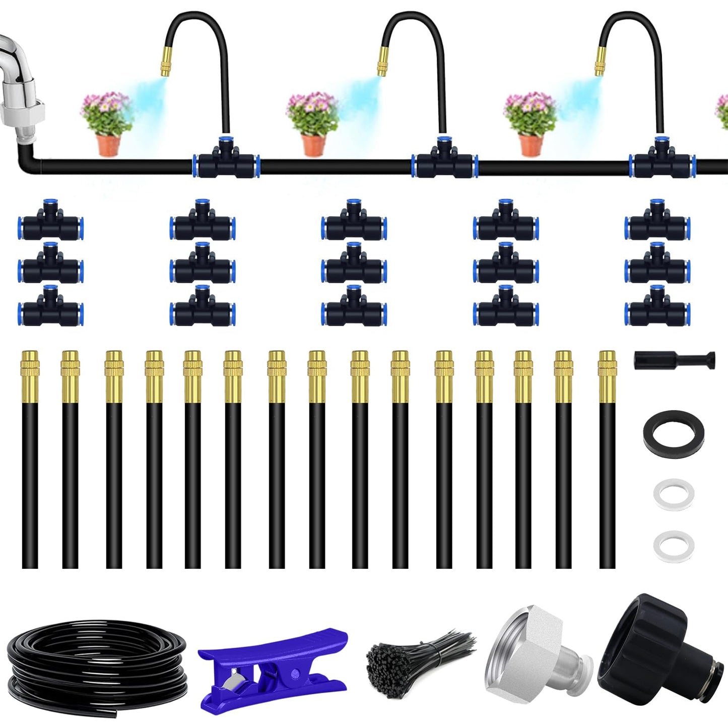 Suyeah 49.21Ft Drip Irrigation Kit Automatic Drip Irrigation System, 360° Bendable Garden Irrigation System, Garden Watering System Adjustable Bendable Nozzle Copper Sprayer System for Garden