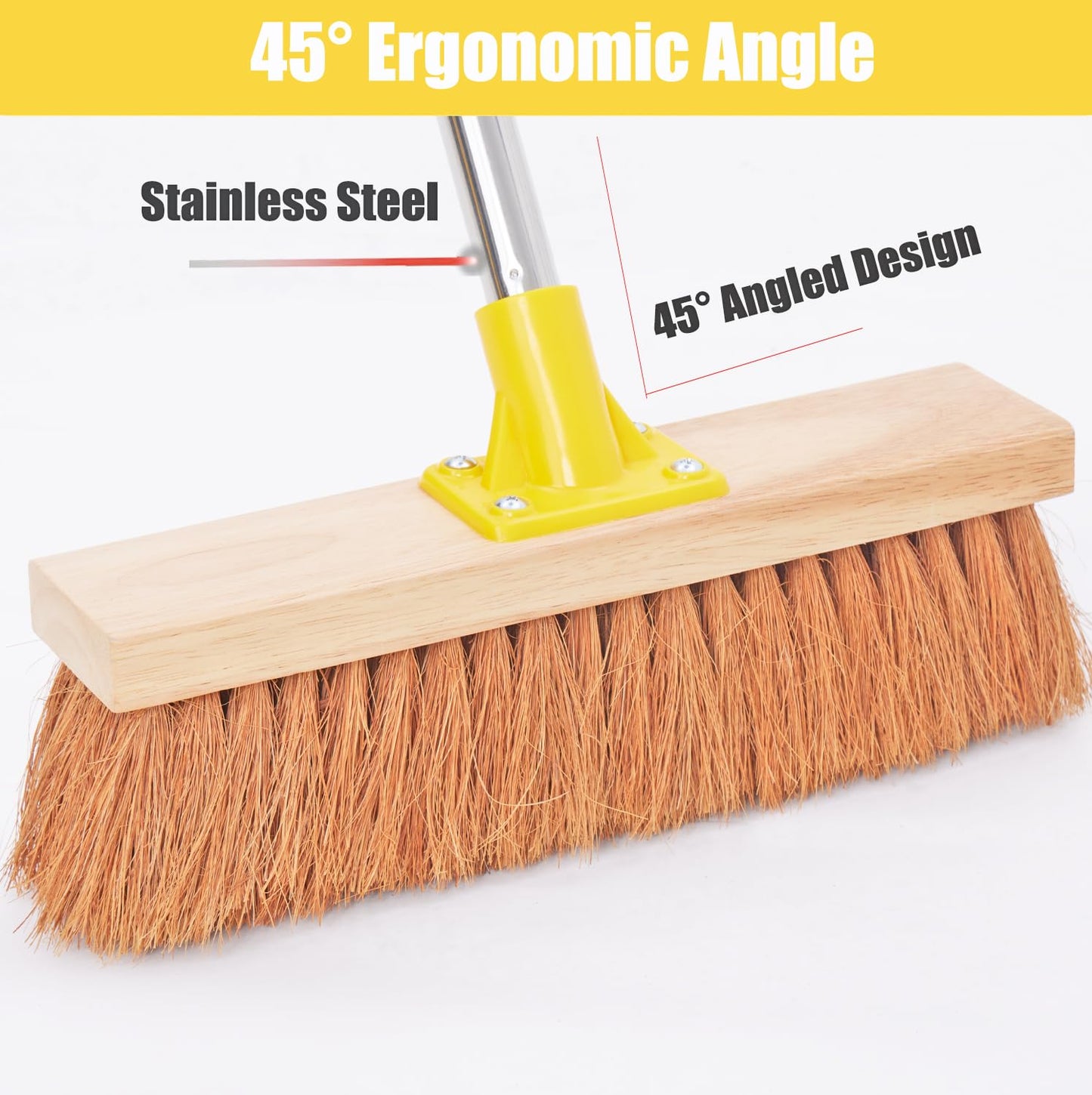 13" Soft Broom Indoor Coco Bristle Floor Sweeping Brush with 150cm Long Handle for Household Kitchen