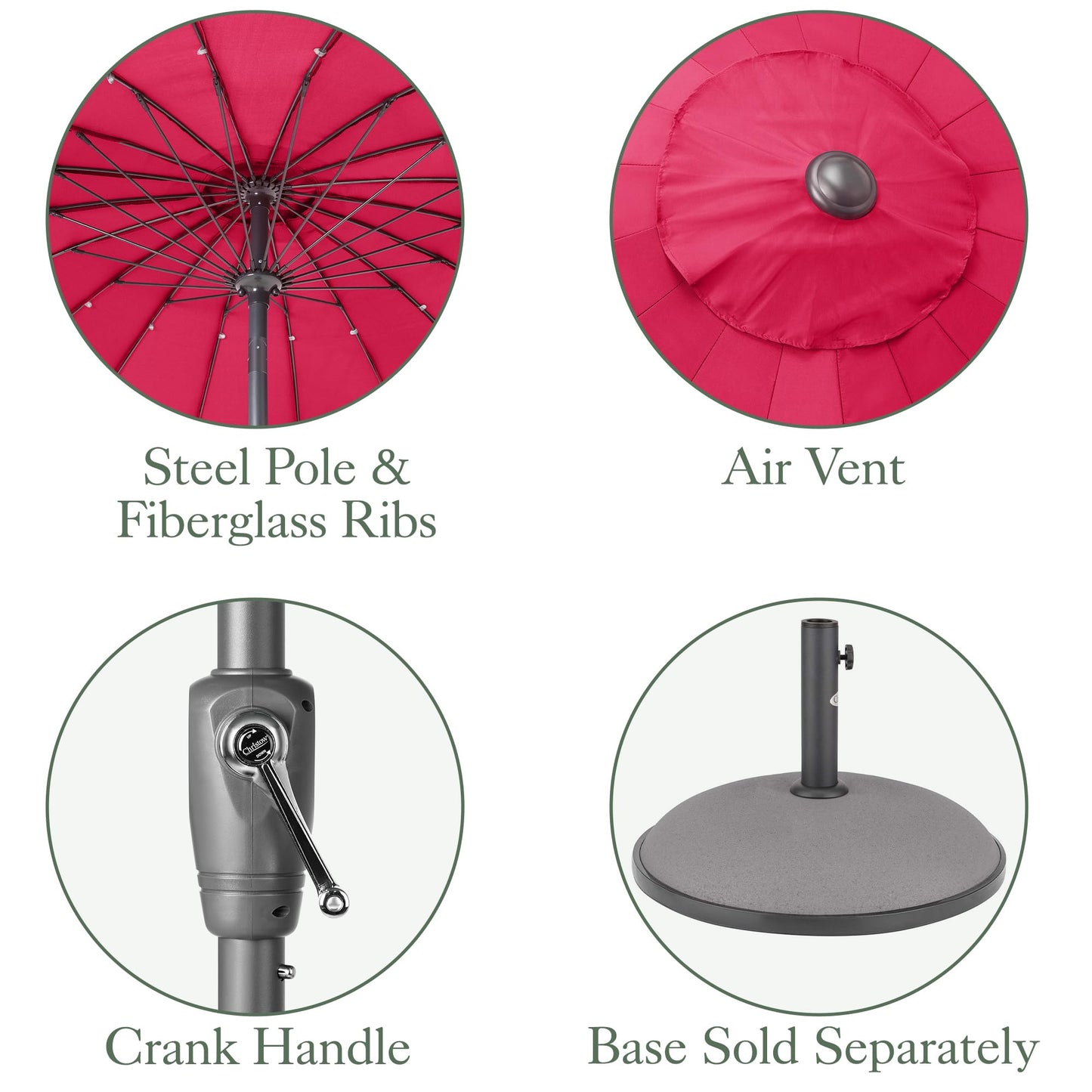 Shanghai Parasol Garden Umbrella Adjustable Tilting Sun Shade with UV Protection and Crank 2m (Raspberry)