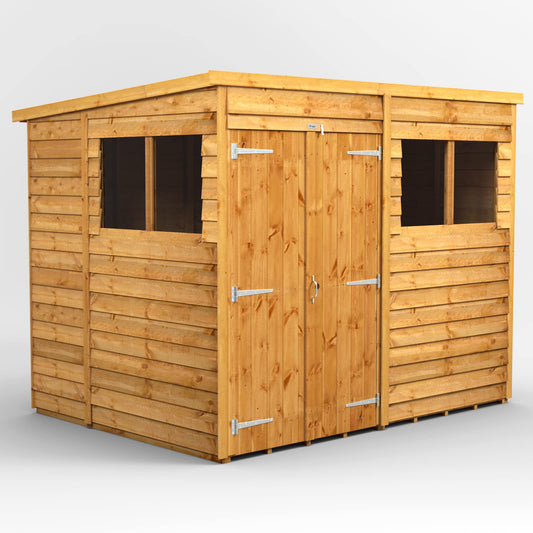 Powersheds High Grade Premium Pent Overlap Wooden Shed with Double Door, Security Features, Door & Window Flexibility, made from Extra Thick Timber