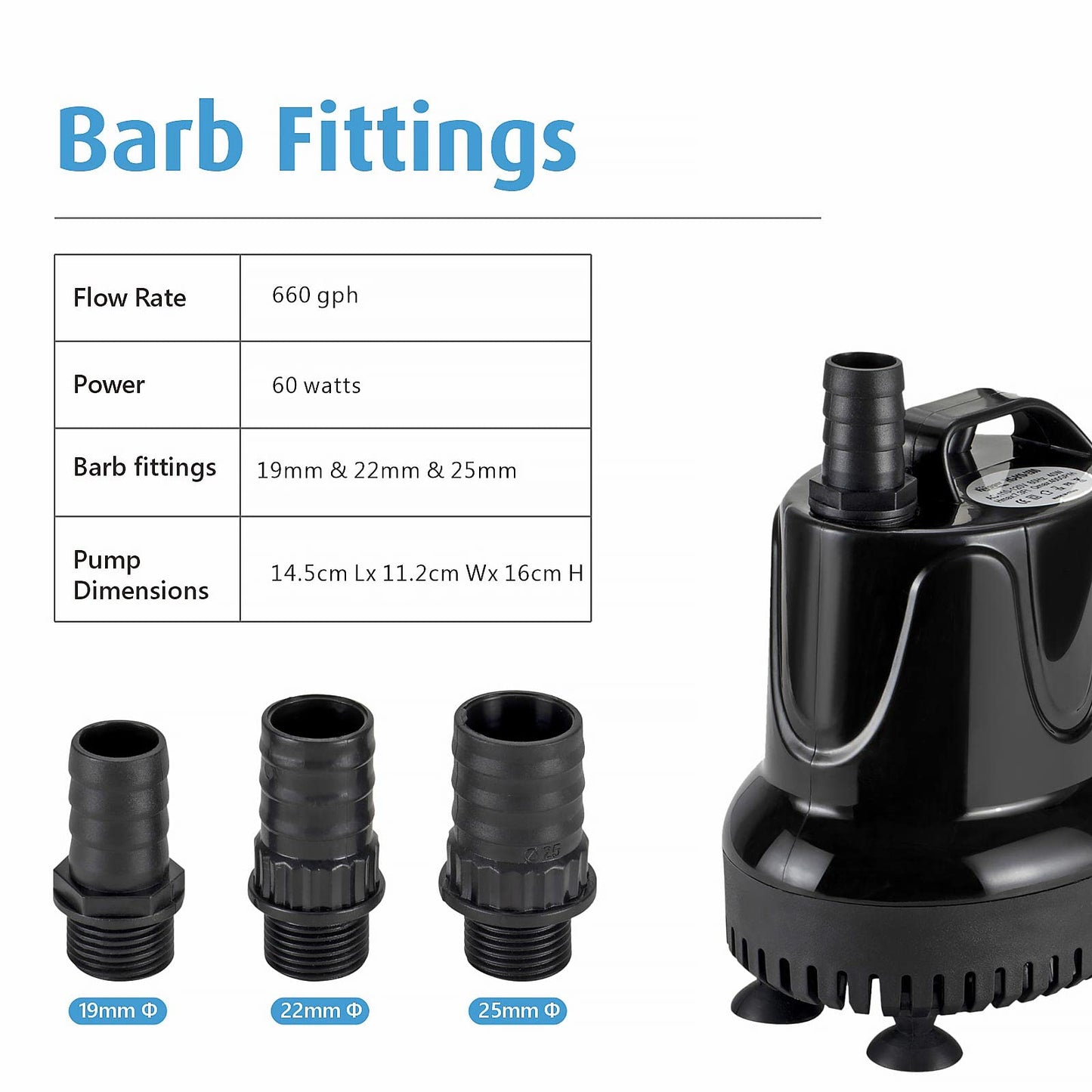 hygger Submersible Water Pump,2500L/H 60W Aquarium Water Pump,Ultra Quiet Fountain Water Change Aquarium Water Feature Pump Fish Tank Circulation Pump with 3 Nozzles,for Pond Garden Fish Tank