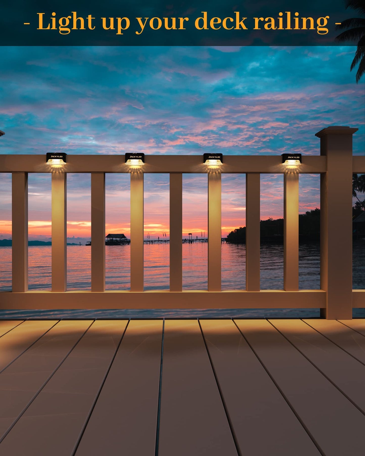 JACKYLED 16 Pack Solar Deck Lights Outdoor, Solar Fence Light Waterproof LED Solar Powered Decking Light for Garden Deck,Outdoor Stair, Fence,Railing, Yard, and Pathway