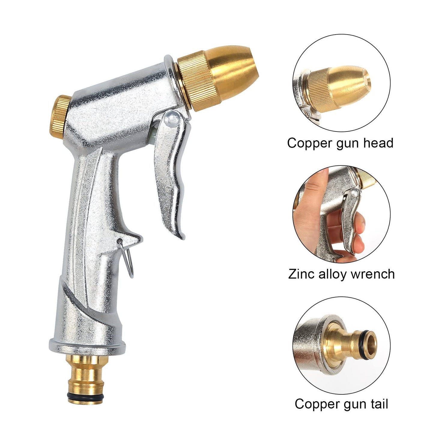 Heavy Duty Metal Garden Hose Nozzle 100% Heavy Duty Metal Water Gun Garden Hose Spray Gun Hose Spray Gun Metal for Car & Pet Washing, Plants Watering, Lawn and Garden Cleaning