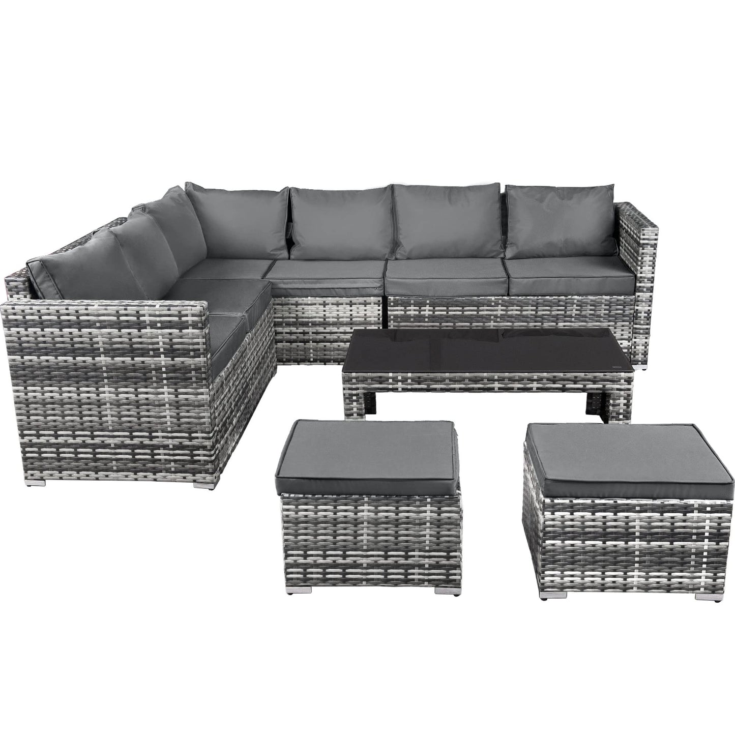 LTGB Garden Furniture Sets, Garden Corner Sofa Set, 8 Seater Rattan Sofa Outdoor Furniture with Coffee table 2 stools【UK Fast Delivery】