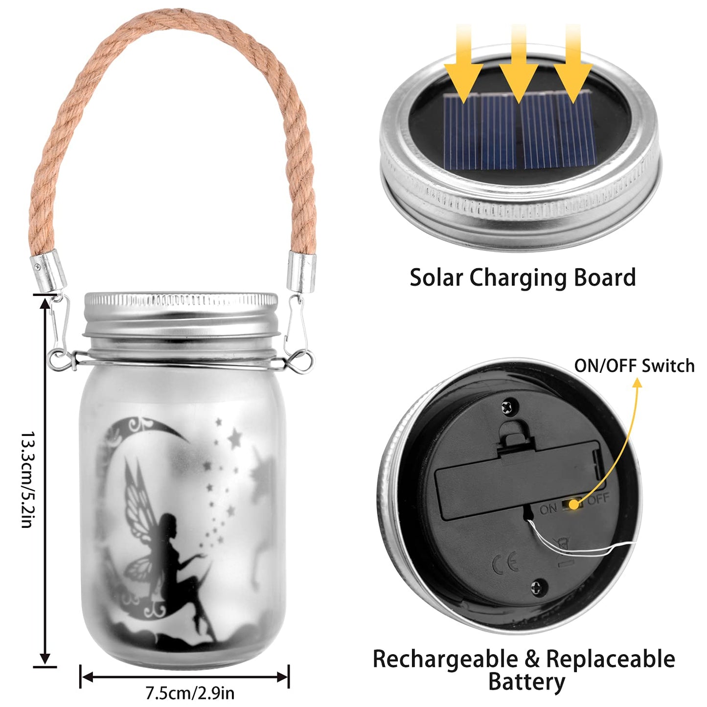 Ecoastal Solar Lights Outdoor Garden Ornaments,Fairy Mason Jar Lantern Decorative LED Light,Waterproof Patio Hanging Lamp Backyard Pathway Lighting,Christmas Birthday Gift for Her