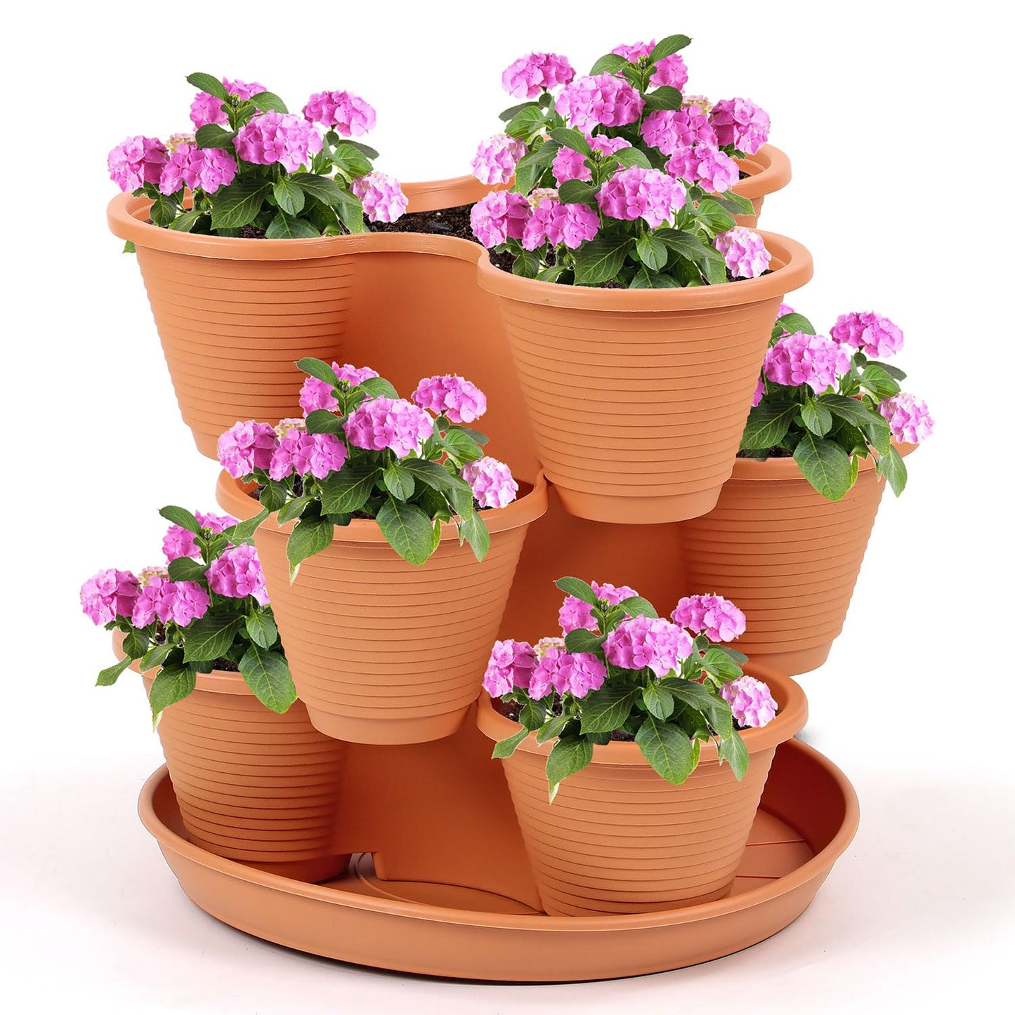 Taylor & Brown 3 Tier Stackable Strawberry, Herb, Flower, and Vegetable Planter - Vertical Growing Garden Tower Indoor/Outdoor Planters Tri-Pot (Terracotta)
