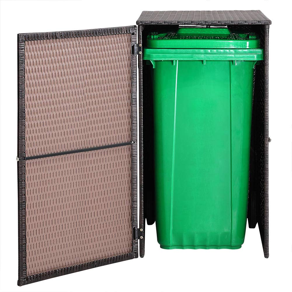 CASARIA® Wheelie Bin Storage Hideaway | Outdoor Bin Screen | Brown Poly Rattan | Lockable | Hinged Lid for Easy Access | Garden Shed Dustbin Rubbish Cover | 240L | 115 x 65 x 80cm