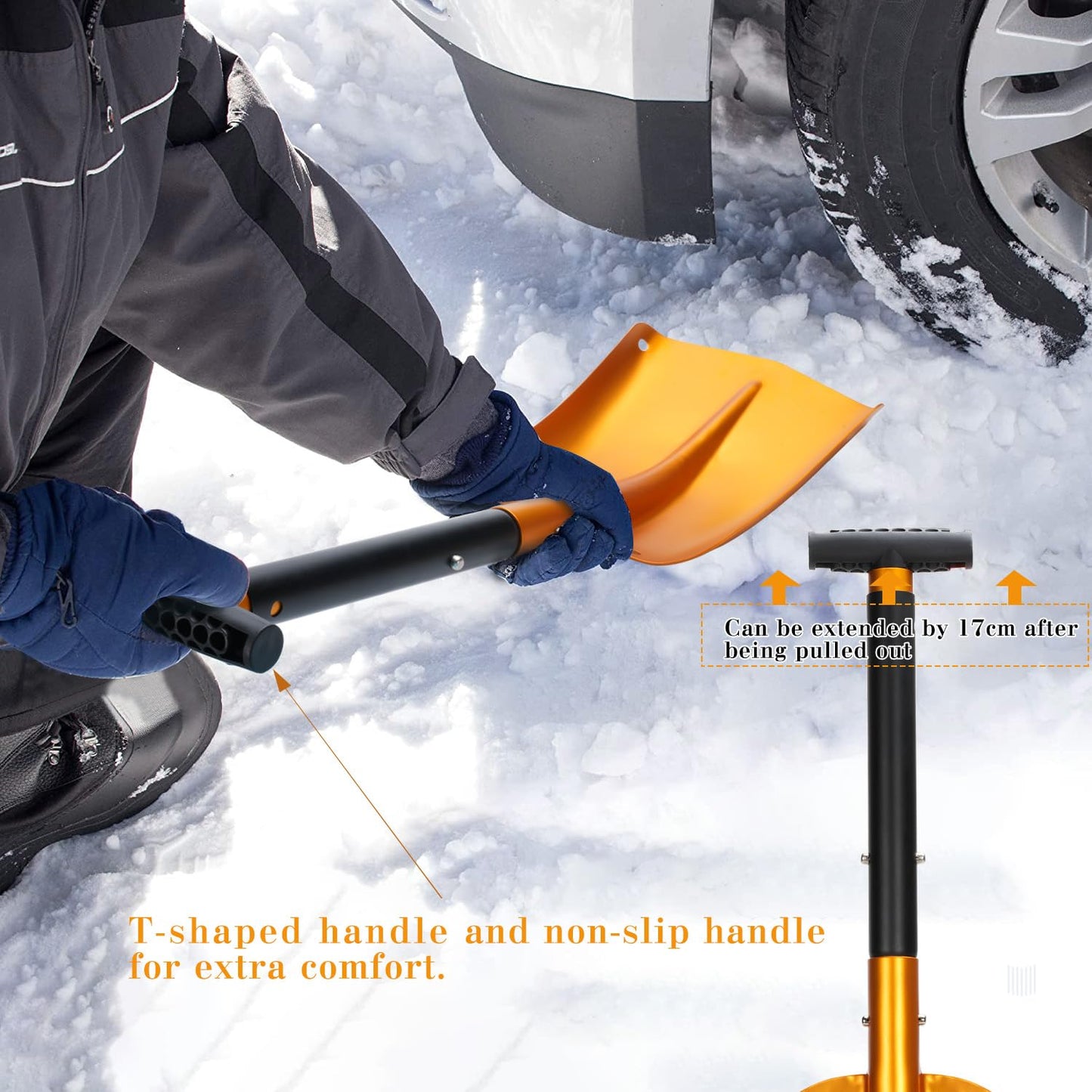 nutmanel Snow Shovel Folding Shovel,Aluminum Portable Lightweight Snow Shovel,Extendible Handle Shovel,for Car,Camping,Outdoor Activities