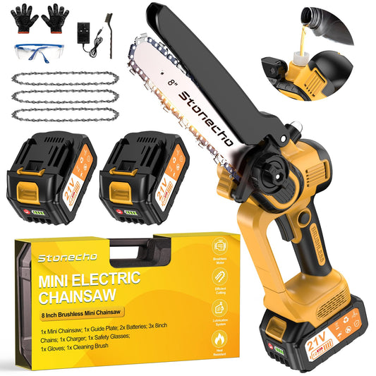 Stonecho Mini Chainsaw 8 Inch, 2x4000mAh Battery Chainsaw with Oiler System, Brushless Motor Mini Chainsaw Cordless, 36.5FT/S Chain Speed Handheld Electric Mini Chainsaw for Garden Tree Branch Cutting