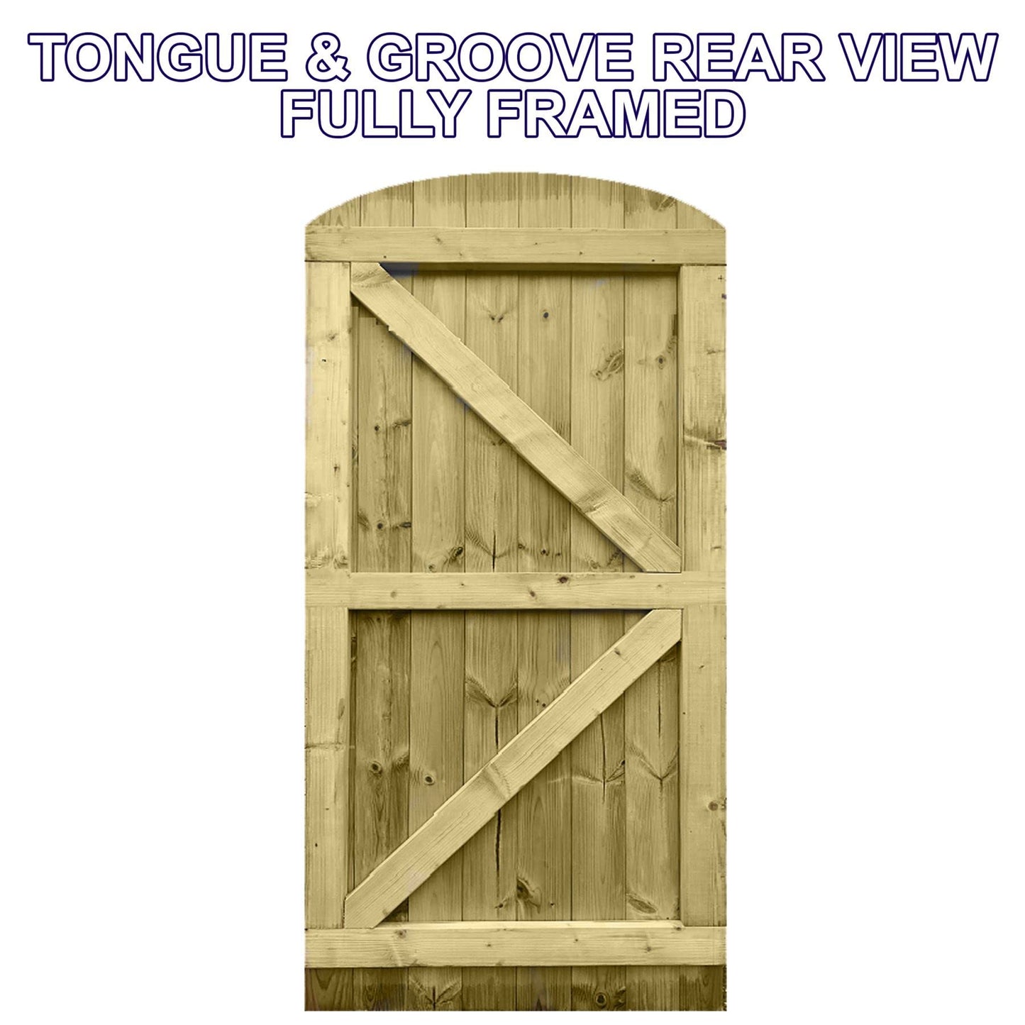 Bespoke Custom Made To Measure UPTO HEIGHT: 6ft (180cm High) Tongue & Groove Fully Framed Arch Top Pathway Garden Pedestrian Gate [Width Between 90CM to 105CM Hinge Pack Option Removed