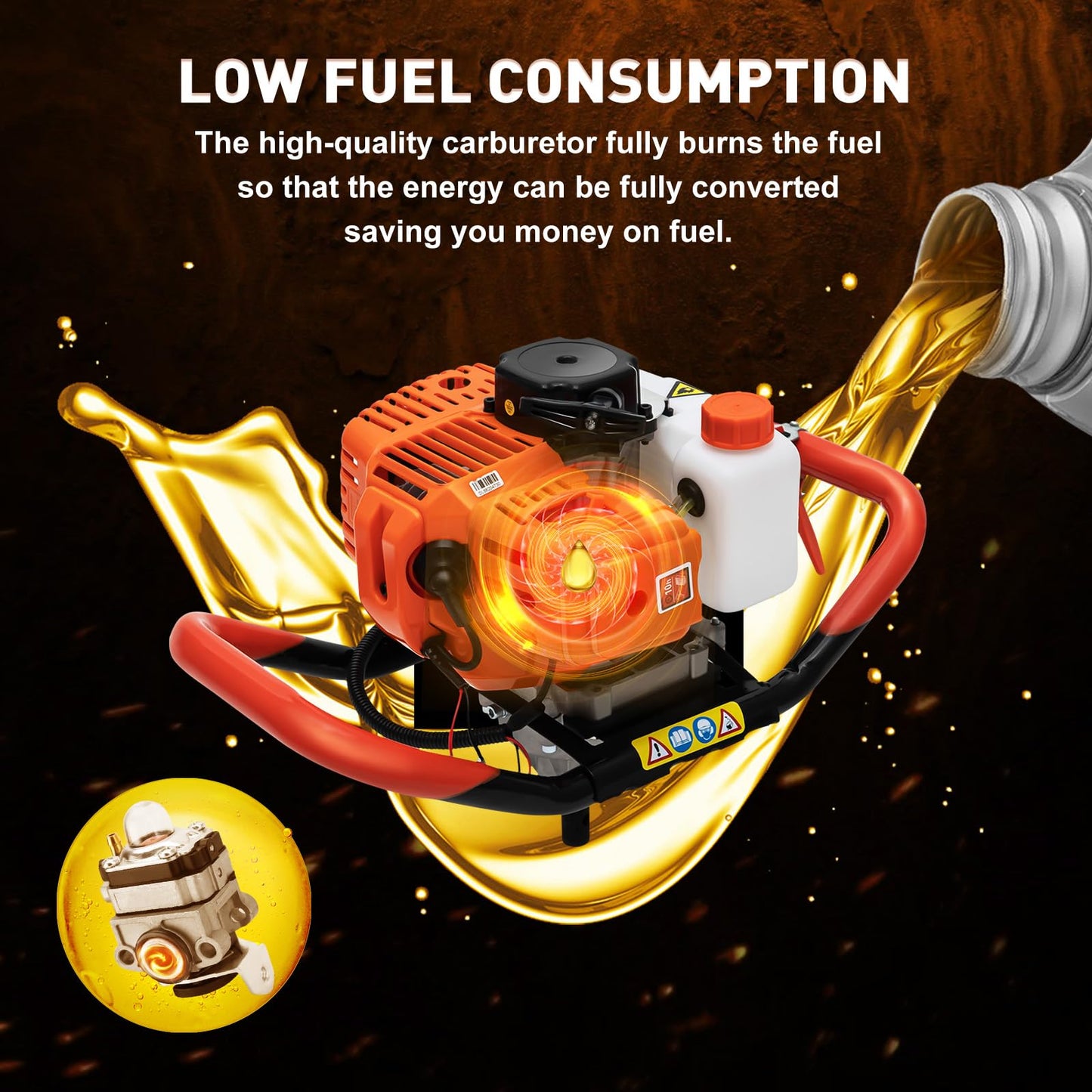 Donened - Earth Auger, 52cc 2 Stroke Petrol Spiral Digger with 3 Drill Bits (100mm, 150mm, 200mm), Extension & Tool Kit, Fence Post Hole Borer Ground