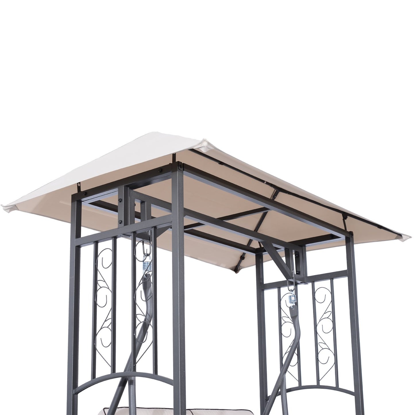 Outsunny Outdoor Garden 2 Seater Canopy Swing Chair Seat Porch Loveseat Vintage Hammock Cushioned Seat w/and Side Drink Panel