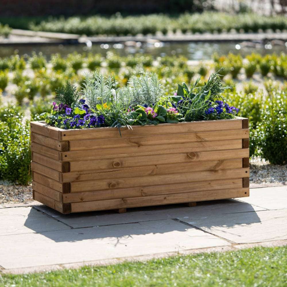 Primrose Pine Raised Flower Bed Trough Planter - Treated Durable Pine & Responsibly Sourced Timber Small 70cm x 35cm (27.5in x 13.75in)