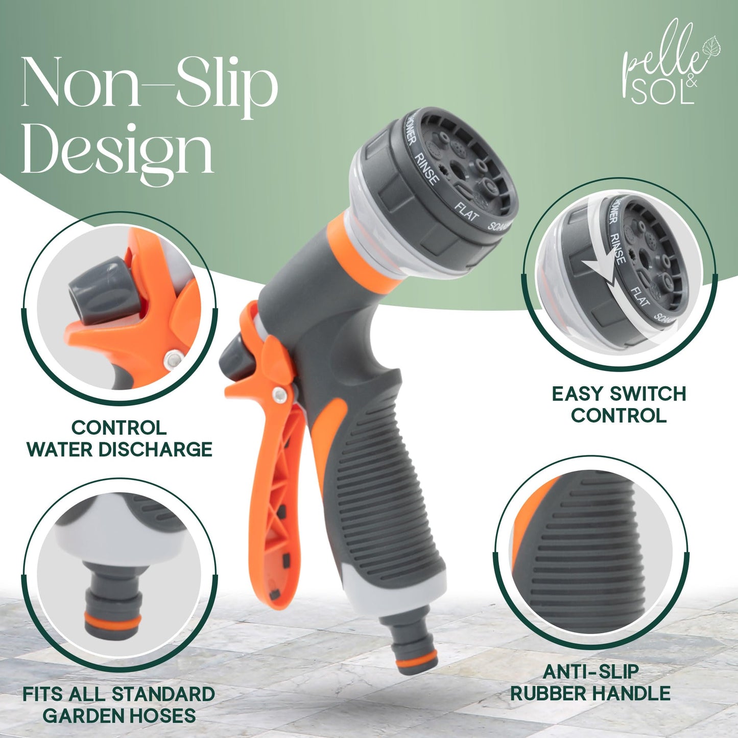 Pelle & Sol Hose Pipe Spray Gun Kit with 8 Adjustable Modes High-Pressure Nozzle & Hose Connector Fittings | Non-Slip Garden Hose Set & Garden Tools |Shower Hose Set for Watering Plants, Car Cleaning