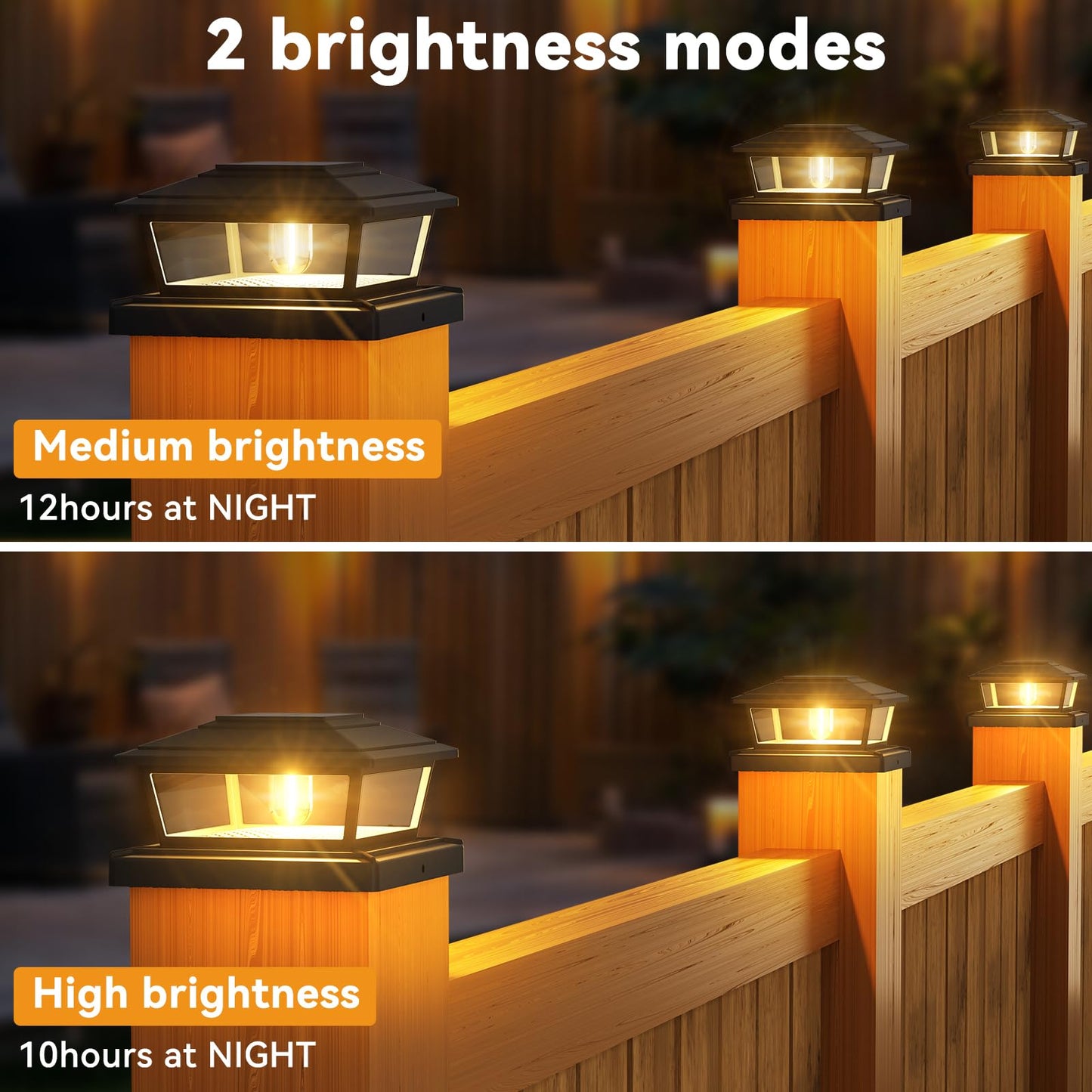 btfarm 2 Pack Solar Post Lights Outdoor Garden, 2 Modes Solar Fence Post Cap Lamp Waterproof, Square Post Lights Solar Powered Fits 4x4 5x5 6x6 Wooden Vinyl Patio Deck Stair Yard Decor, Warm White