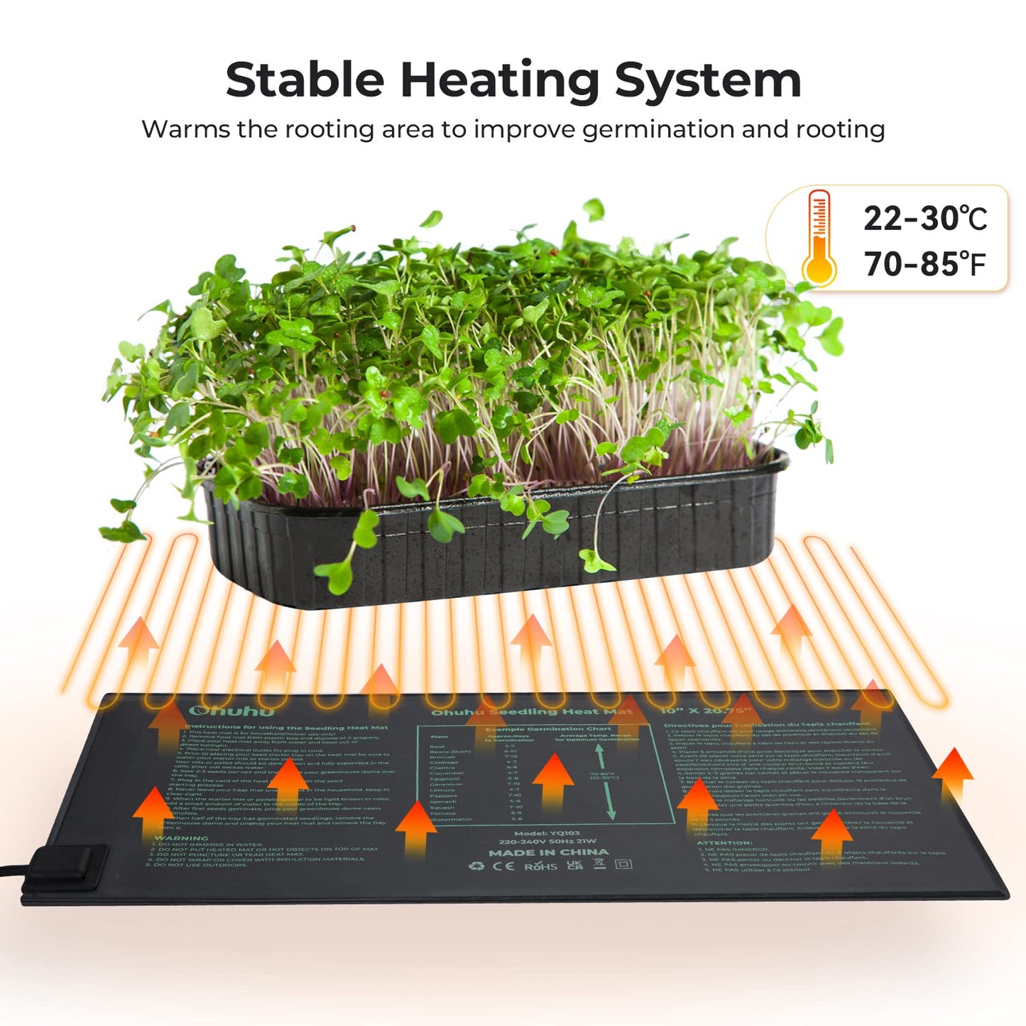 Ohuhu Seedling Heat Mat Heated Propagator 2 Pack, Plant Heating Mat Plant Warm Mat IP67 Waterproof, 21W Hydroponic Heating Pad Greenhouse Heating Pad for Seedling and Germination 10"x 20.75"