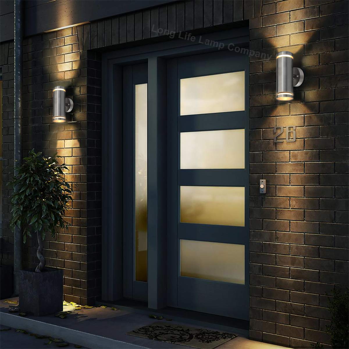 Long Life Lamp Company 2 x Exterior Outdoor Up Down Wall Light IP65 Transparent Diffuser Stainless Steel ZLC308-F Use with LED GU10 Bulb Only