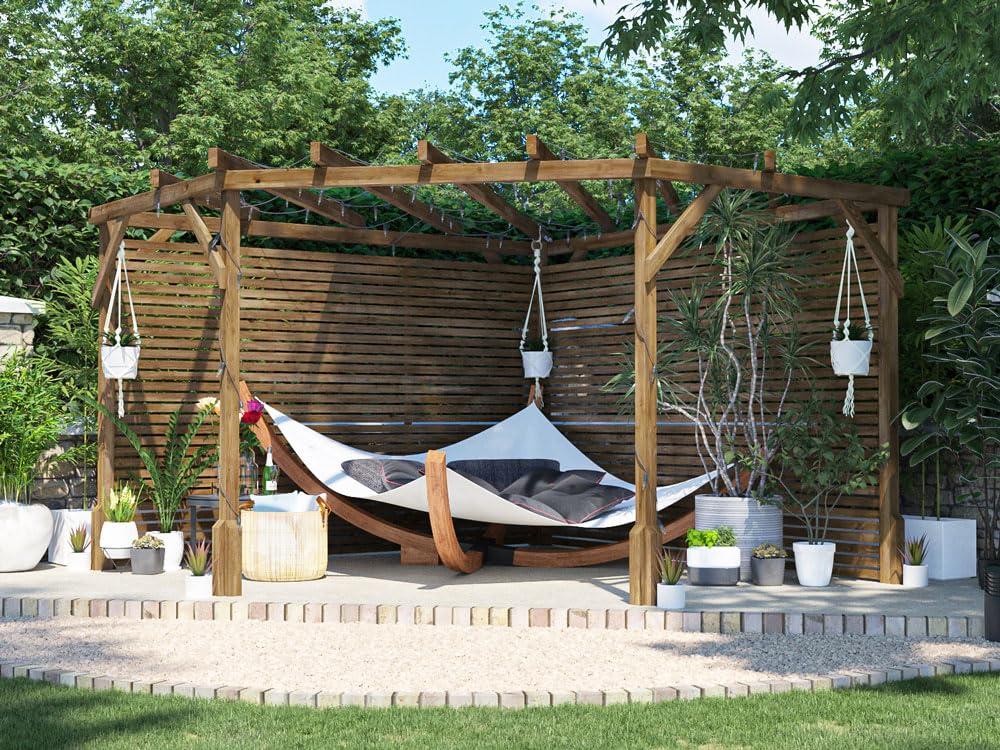 Dunster House Wooden Corner Pergola Kit 10' x 10' DIY Garden Plant Frame with Slatted Walls Utopia Diamond