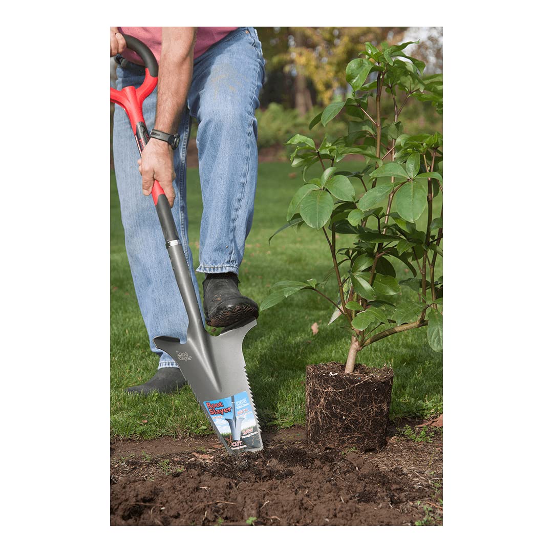Venteo Root Slayer Garden Spade with Ultra-Sharp Trapezoidal Blade and Carbon Steel Teeth - 114 cm, Red and Black