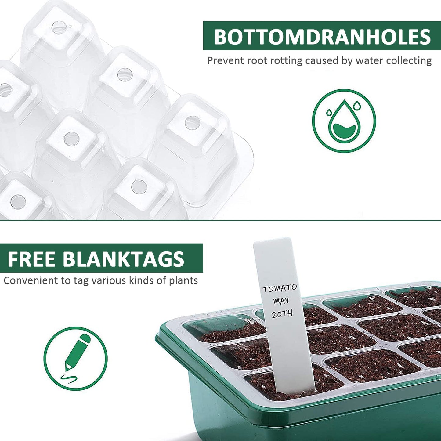 Verdenu Seed Trays, 6 PCS Propagator Kit with Heightened Lids, Seedling Starter Growing Trays with 6 Gardening Tools, and Adjustable Ventilation for Greenhouse Plant Germination