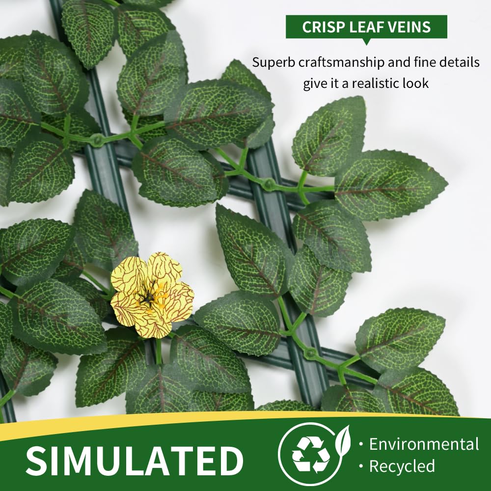 Expanding Garden Trellis Panels Expandable Garden Fence Screening with Flower | Expandable Fence Privacy Screen | Faux Ivy Privacy Screen | Garden Greenery | Balcony - 200x30cm (Yellow Flower)