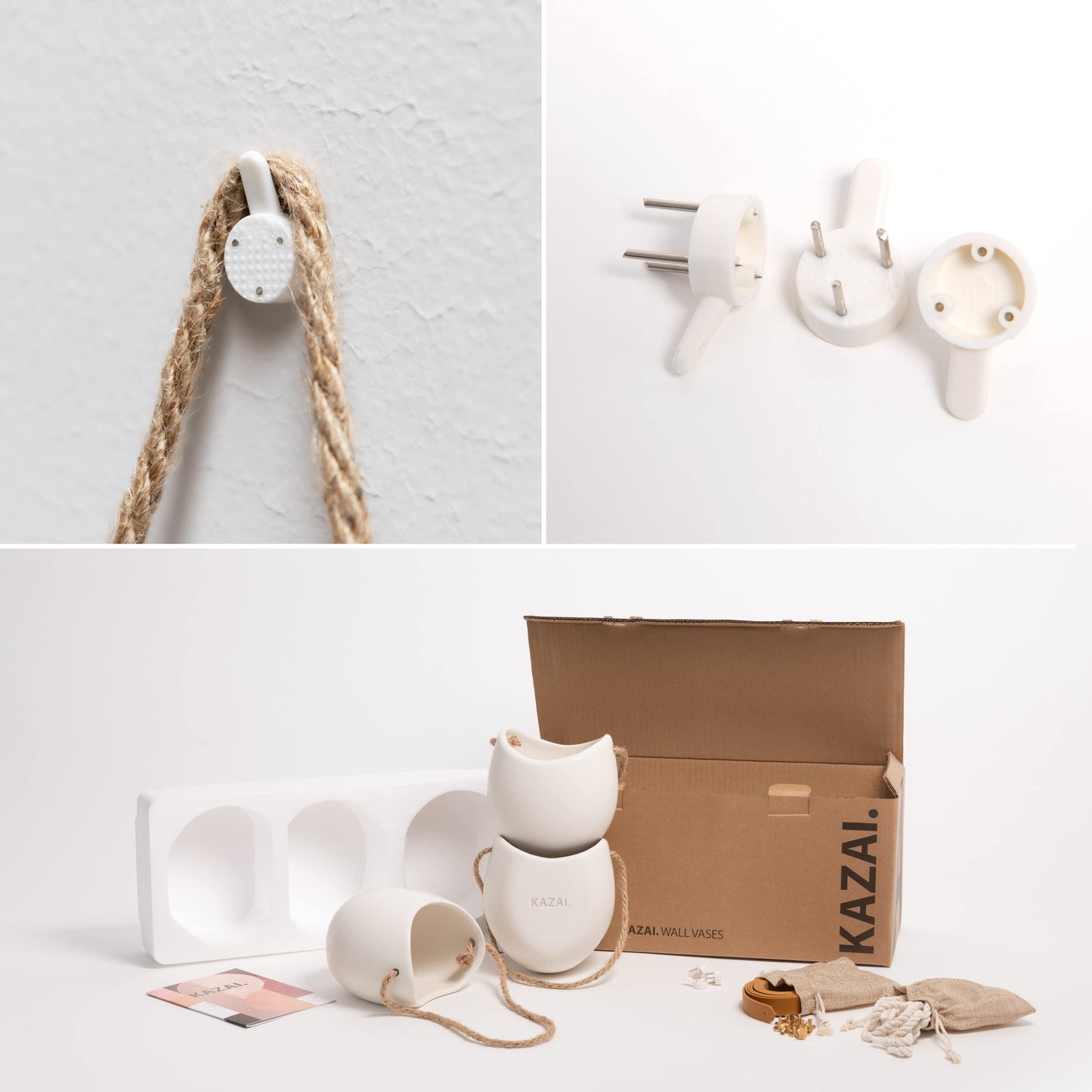 Kazai. Wall Planters -Ellie- | Hanging Ceramic Plant Pots, 3 Pieces, for Succulents and more | Wall Decoration for Indoors, Balcony and Garden | Cream (matte)