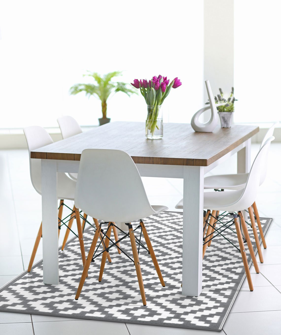 GD Home Lightweight Indoor/Outdoor Reversible Plastic Rug - 120 x 180 cm Grey/White