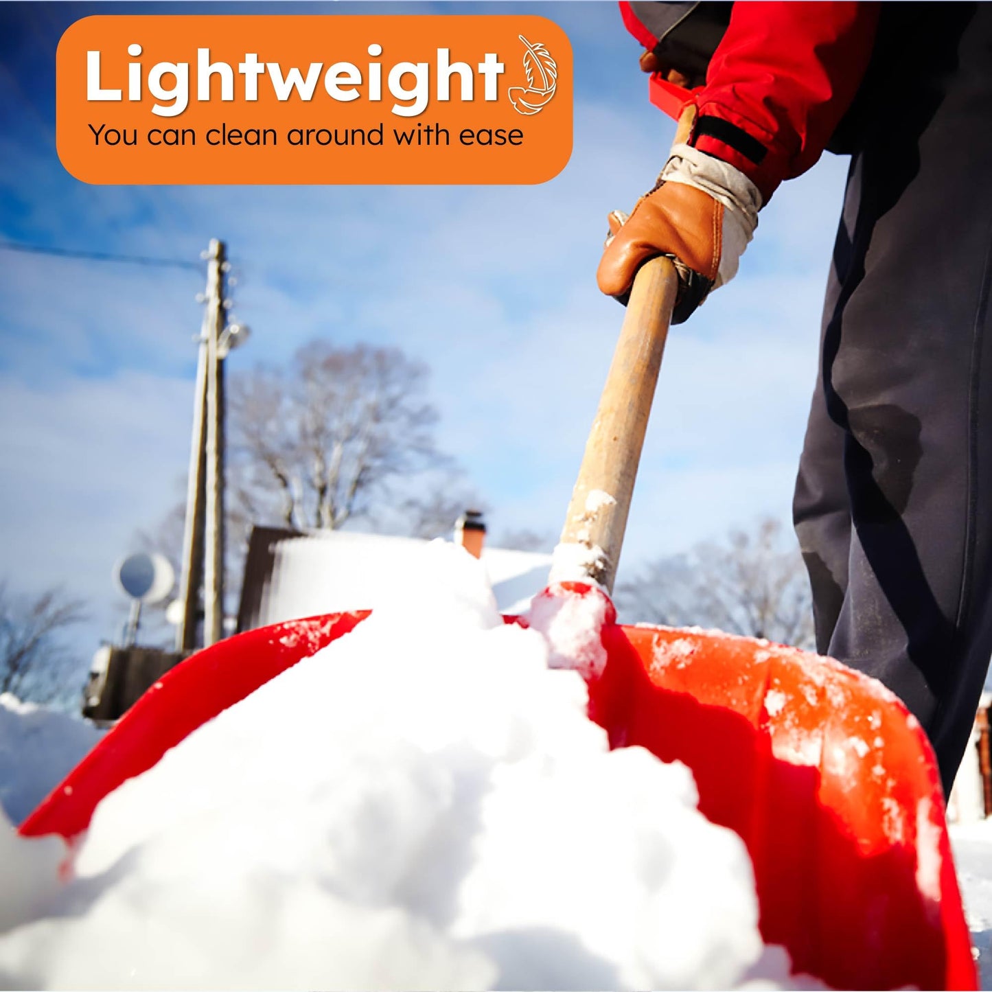 EarlyGrow 42.5cm Heavy-Duty Wide Snow Shovel Plastic Head Pusher 120cm Long Wooden Handle and D Handle Multipurpose Plastic Shovel for Snow, Waste, Leaves and Garden Debris