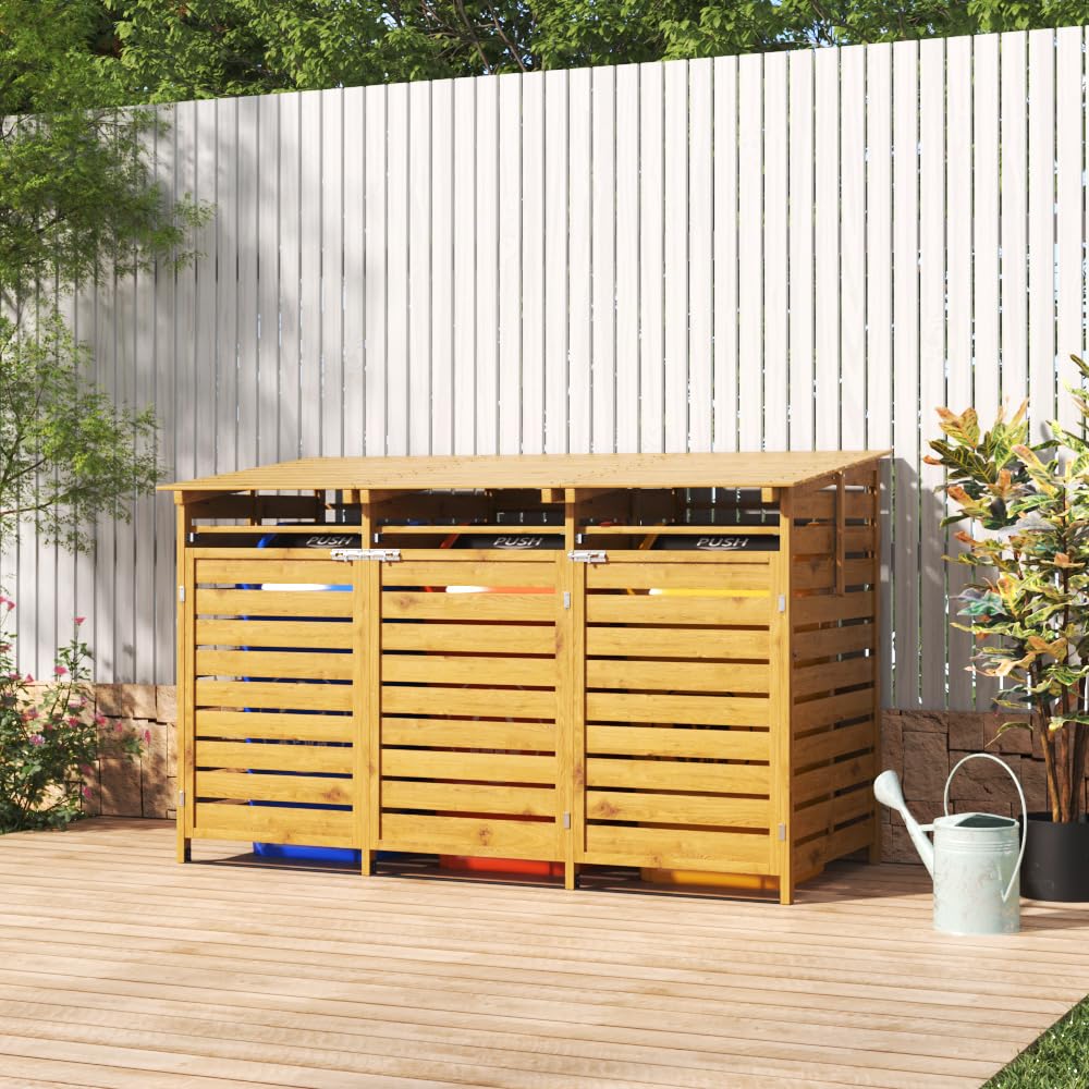 Warmiehomy Wheelie Bin Storage 3 Wheelie Bin Storage Outdoor Triple Wheelie Bin Storage Wheelie Bin Hideaways for Outside Bin Shed for Garden, 191L x 86W x 122.5H cm,1 cm thickness