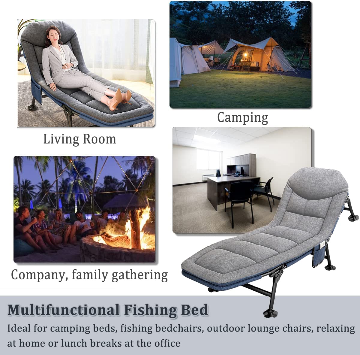 PERRTWDLF 2023 Garden Sun Loungers - Reclining Garden Chairs, Fishing Bedchair, Carp Fishing Chair with Side Pocket and Mattress, Adjustable 5 Gears Portable Sunloungers Patio Beach Pool, Gray