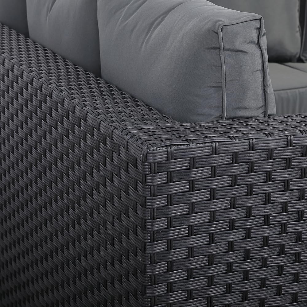 Club Rattan Rattan Corner Sofa Set Rattan Garden Furniture Set Patio Corner Sofa Set with Rising Table and Washable Cushions (black, 8 seats)