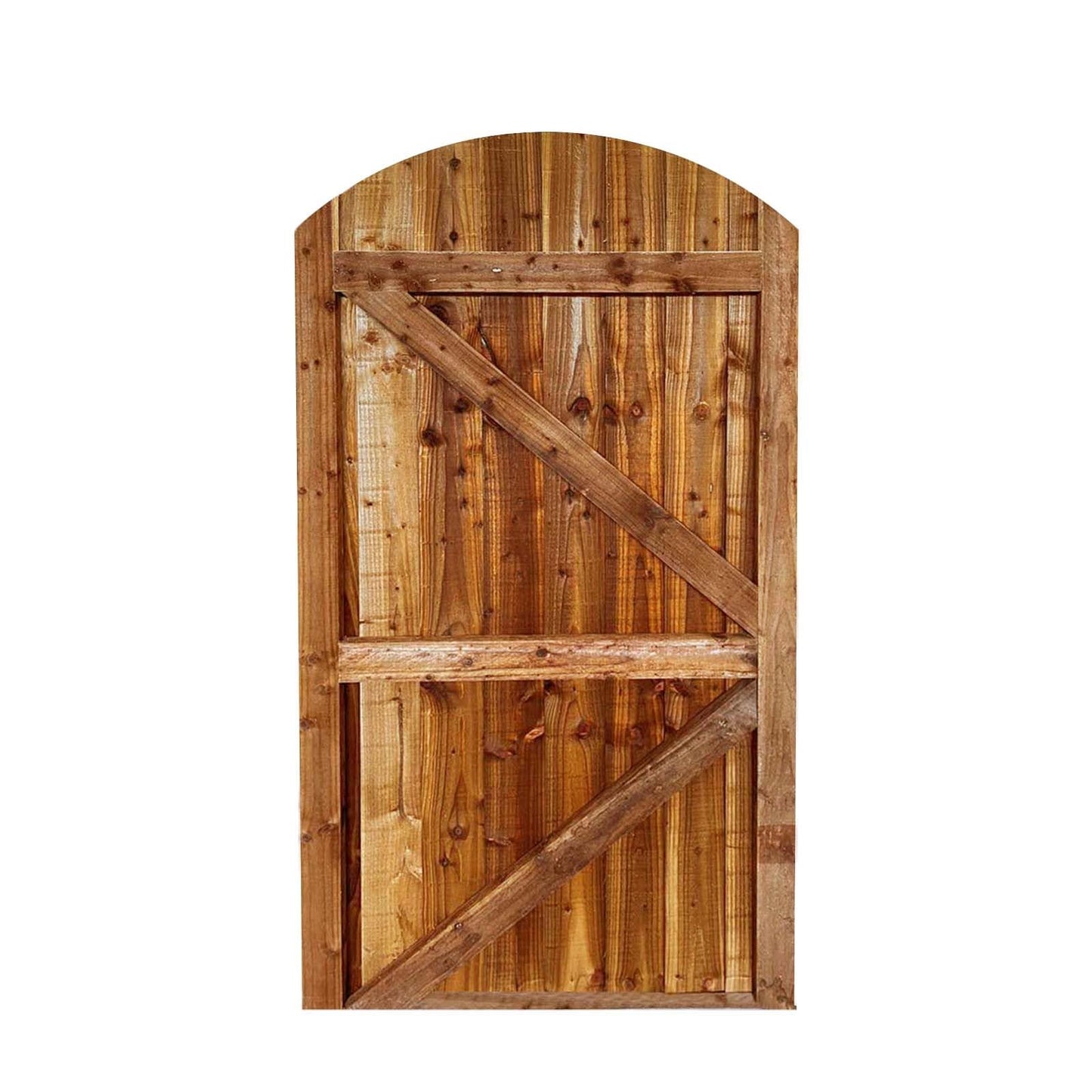 BEDS PLANET Feather Edge Dome Flat Top Gate, Wooden Pressure Treated, Semi-Braced Strong Garden Gate, Timber Gate for Garden (180cm High x 90cm Wide x 6cm Deep)