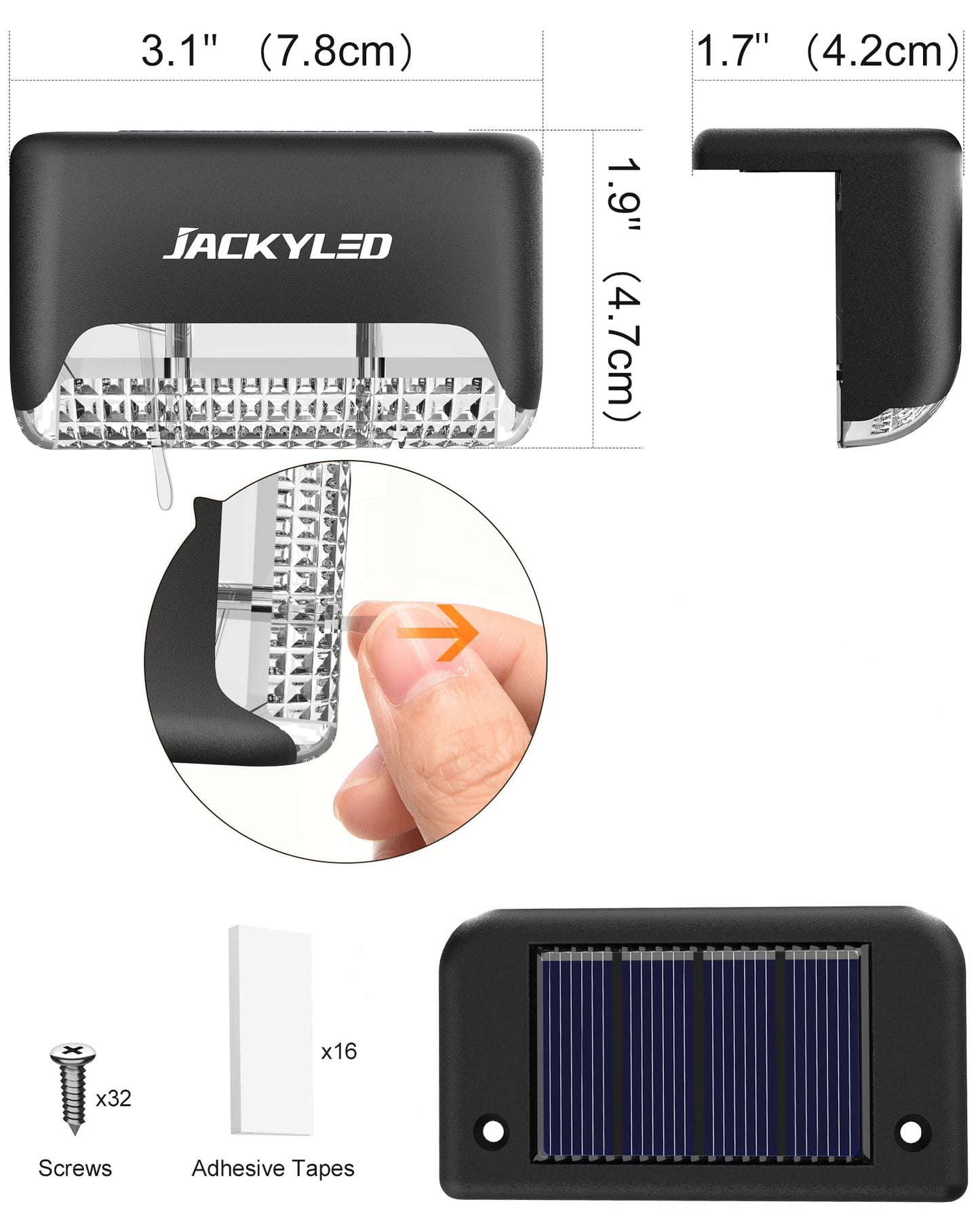 JACKYLED 16 Pack Solar Deck Lights Outdoor, Solar Fence Light Waterproof LED Solar Powered Decking Light for Garden Deck,Outdoor Stair, Fence,Railing, Yard, and Pathway