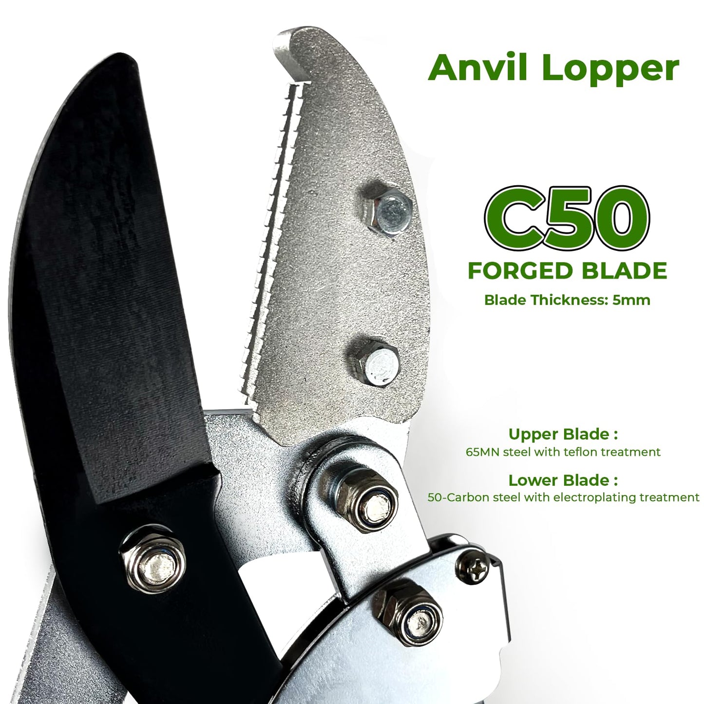 Crystals Telescopic Ratchet Anvil Lopper – Tree Lopper for Gardening Heavy Duty – Hand Loppers Extendable from 28 to 35 Inches – Sharprazor C50 Blade - Green