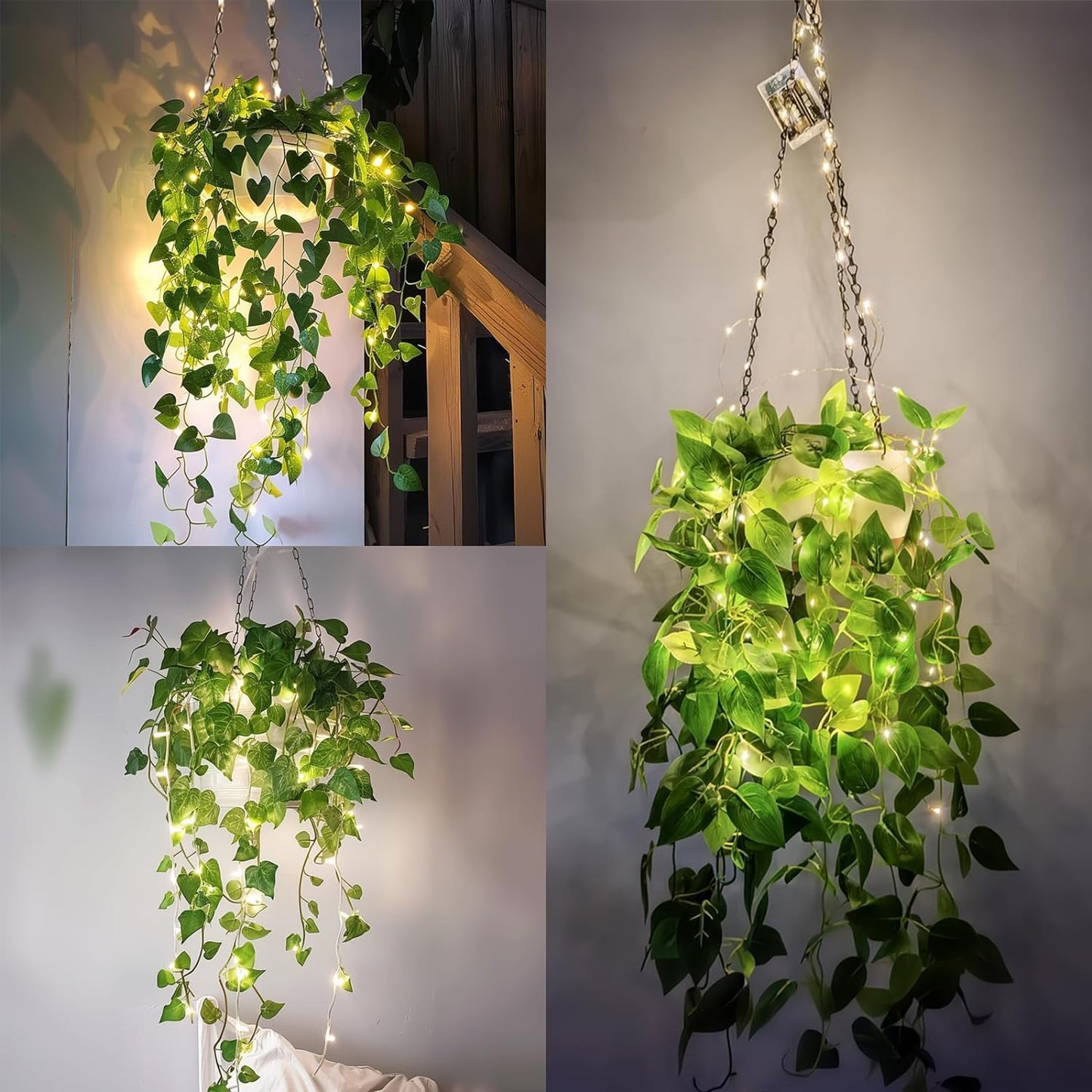 2 Pack Hanging Planters for Indoor Plants with LED Lights, Watering Hanging Pots Hanging Baskets Hanging Flower Pots with Drainage Holes & Removable Tray Outdoor Hanging Plants for Boho Home Window