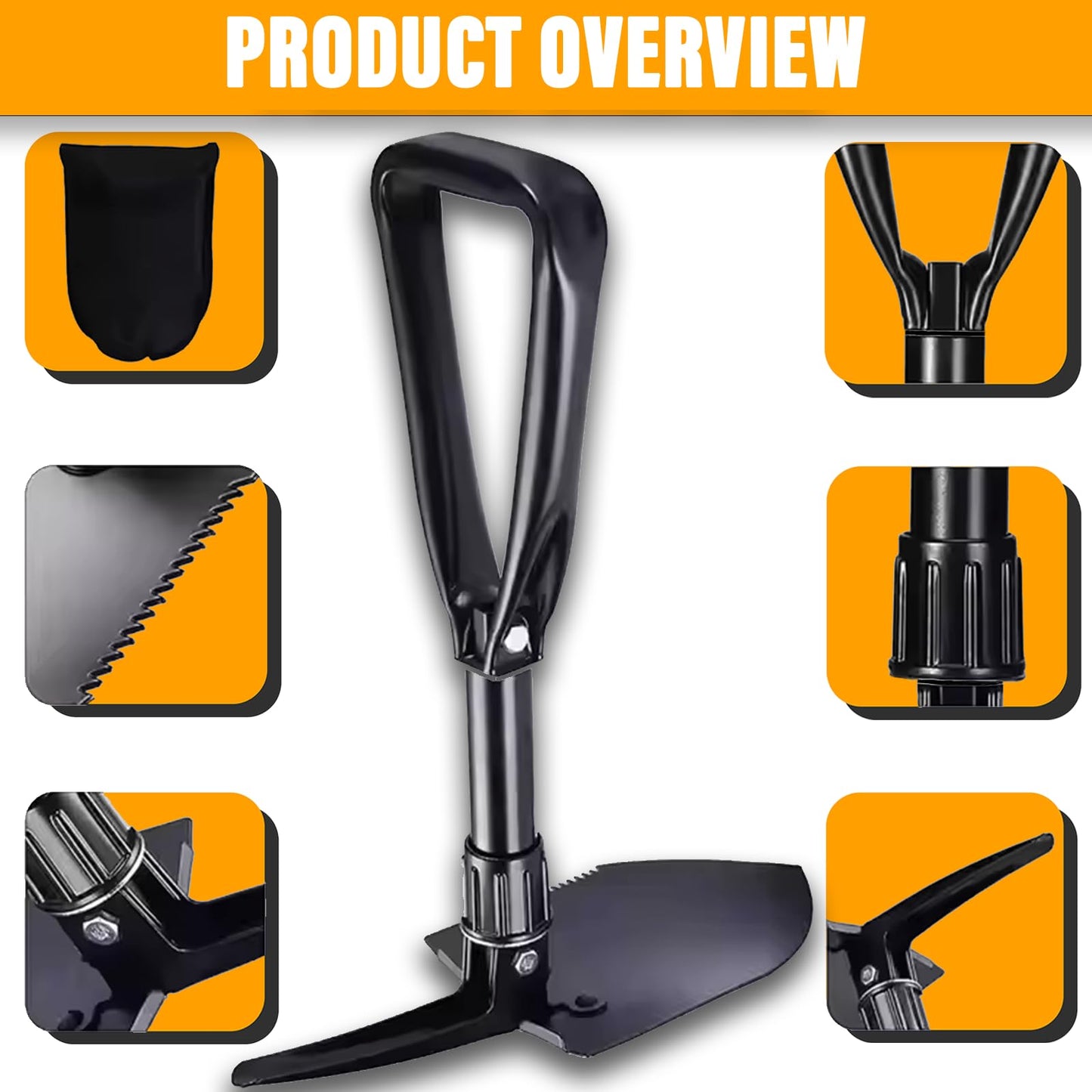 Xtremeauto Military Folding Shovel – 23'' Compact High-Carbon Steel Survival Shovel with Pick, Portable Multi-Tool for Camping, Hiking, Fishing, Emergency, Gardening, for Outdoor Enthusiast