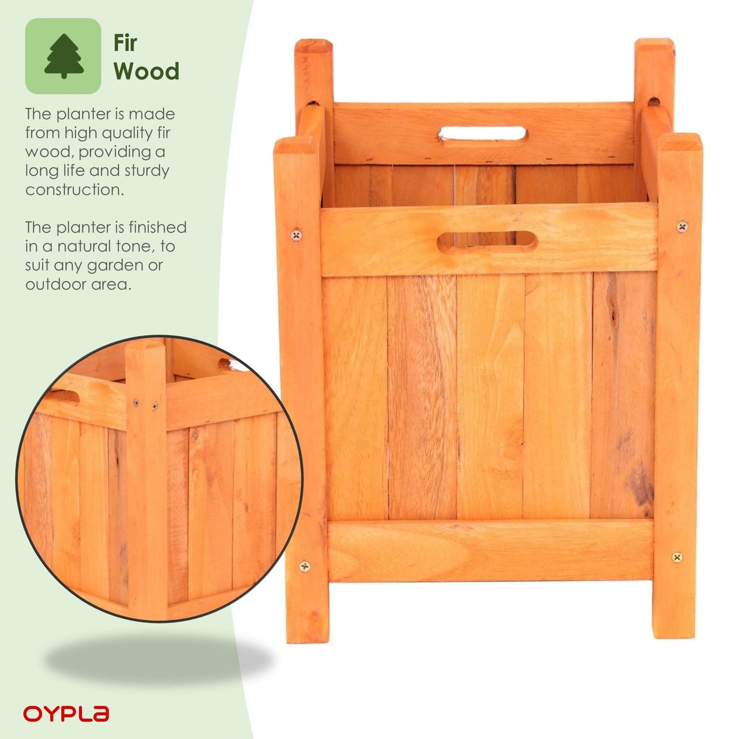 Oypla Garden Wooden Square Flower Planter Ornamental Plant Pot