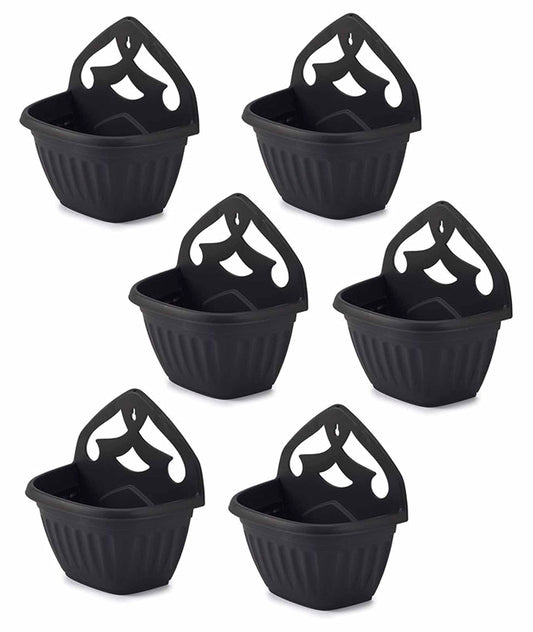 HOMION Athens wall flower planter Garden plant wall mount basket 32cm (Black, 6)
