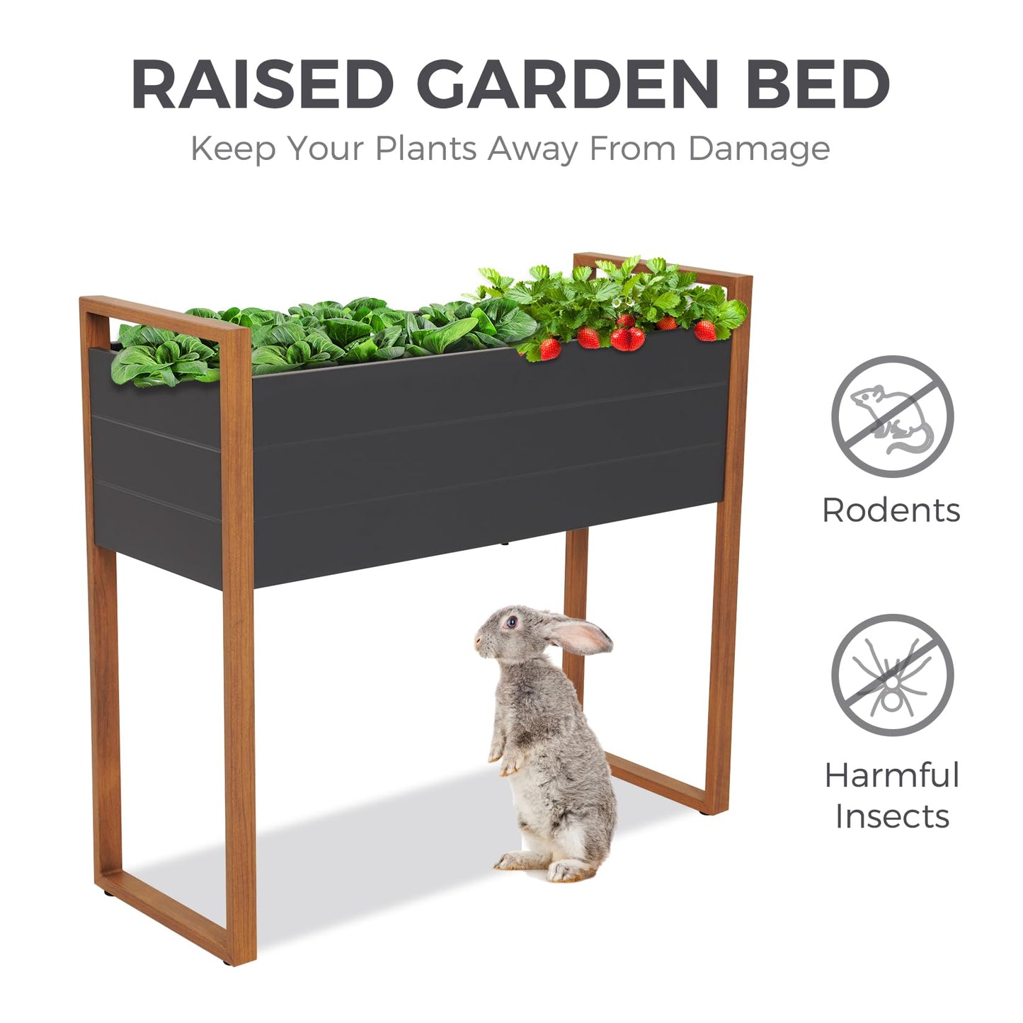 Grand patio Raised Planter for Garden, Raised Bed with Metall, Weather-Resistant, Easy to Assemble, Raised Planter Bed with Drainage Holes for Vegetables, Flowers, Fruits (100×38×91cm)