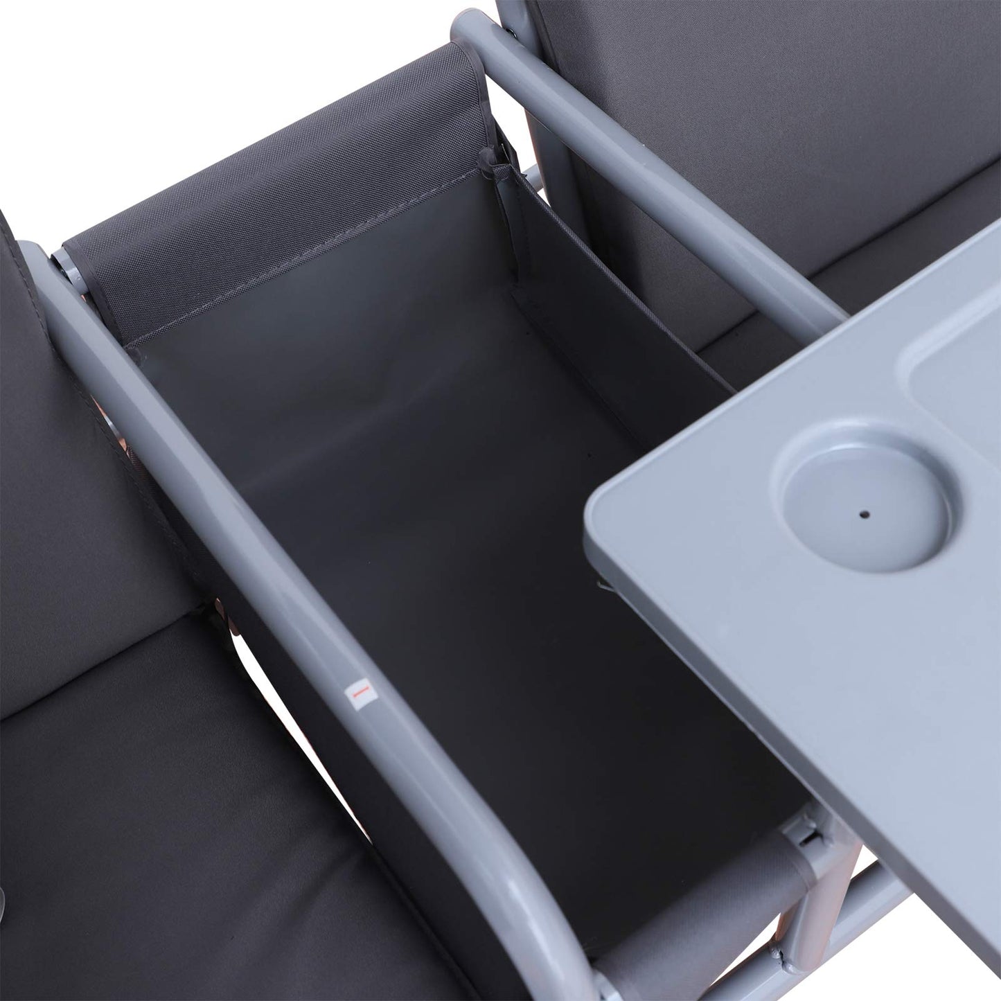 Outsunny 2 Seater Garden Swing Chair Patio Rocking Bench w/Tilting Canopy, Double Padded Seats, Storage Bag and Tray, Grey