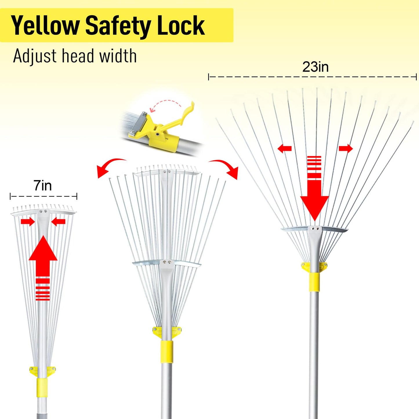 Jardineer 160cm Garden Leaf Rake, Telescopic Leaf Rake for Gardening, Garden Rake for Leaves Among Plants, Lawns and Yards. Adjustable Lawn Rake Head from 22cm to 59cm