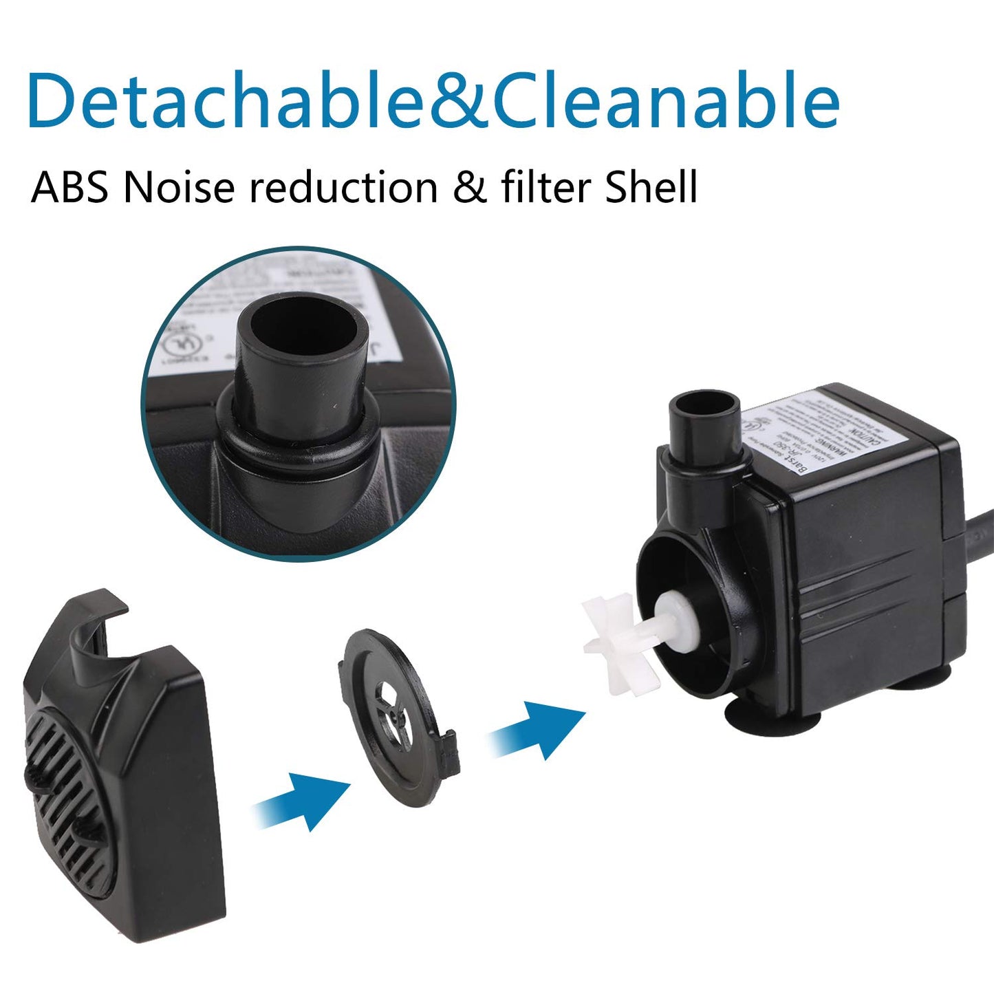 BARST - 350L/H Submersible Pump - Ultra Quiet Water Pump (7W) with 4 Strong Suction Cups and 3 Nozzles - for Aquariums, Ponds, Hydroponics, Water Fountains