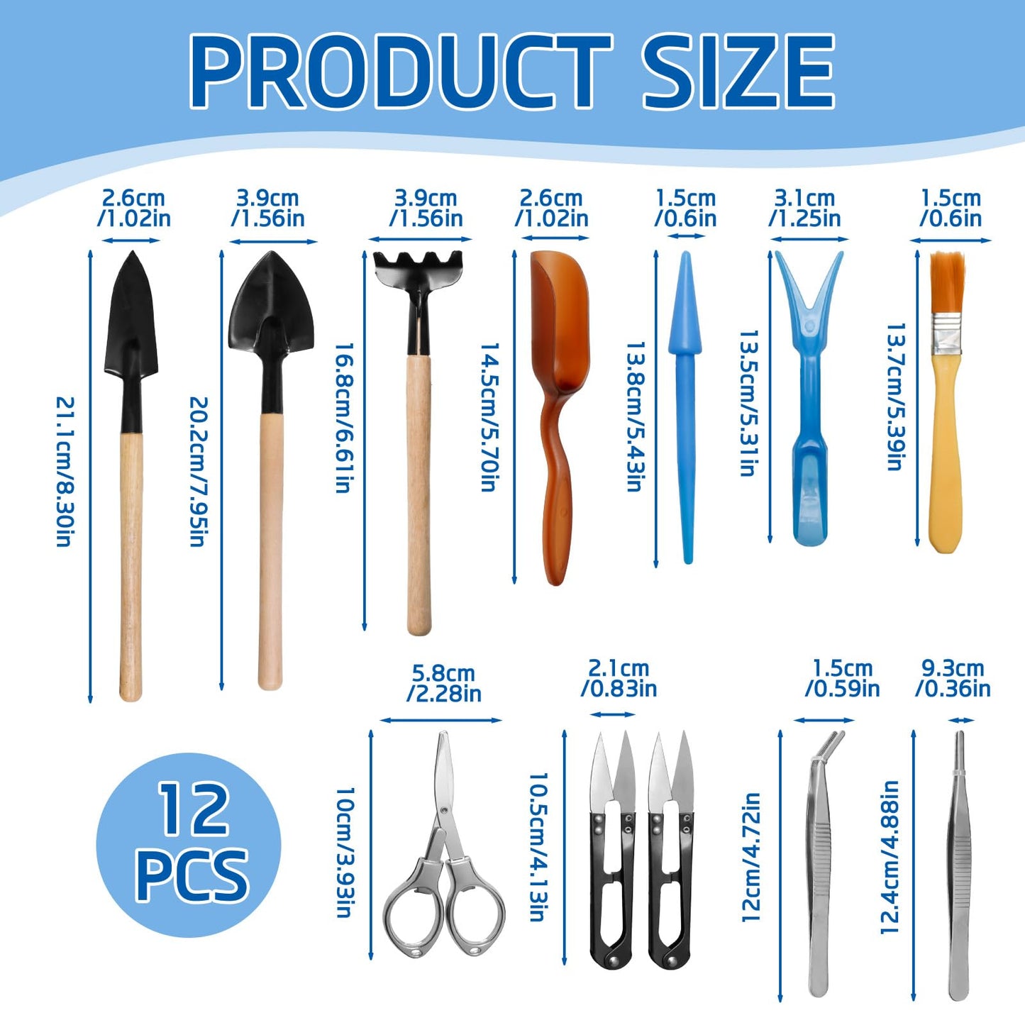 LANAFAY 12Pcs Mini Gardening Tools Set, Succulent Plants Tools Set, Gardening Transplanting Tools, Indoor Tiny Gardening Kit, House Plant Accessories Set for Indoor Miniature Fairy Garden Plant Care