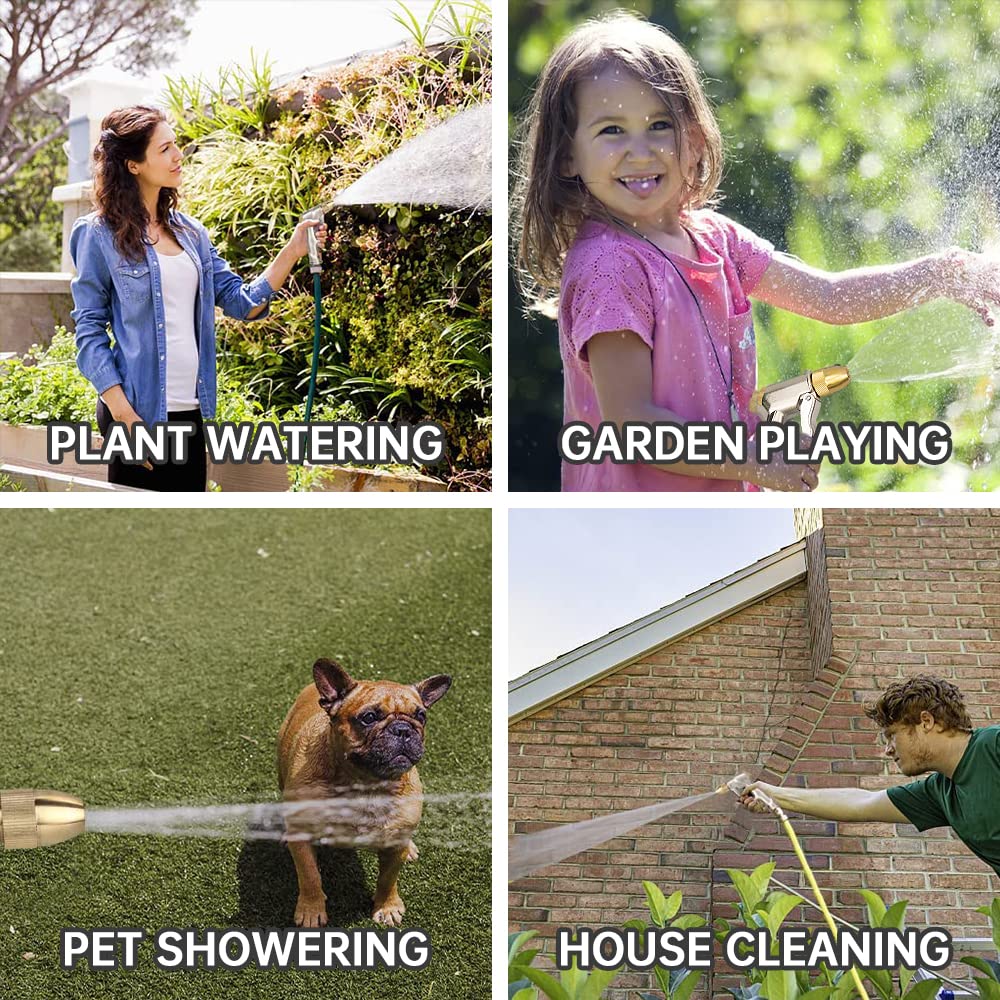 Garden Hose Spray Gun with Full Brass Nozzle 100% Heavy Duty Metal Water Gun Sprinkler High Pressure Water Hose Pipe Spray Gunzinc Metal Hand Watering Sprayer for Plants Watering, Car & Pet Washing