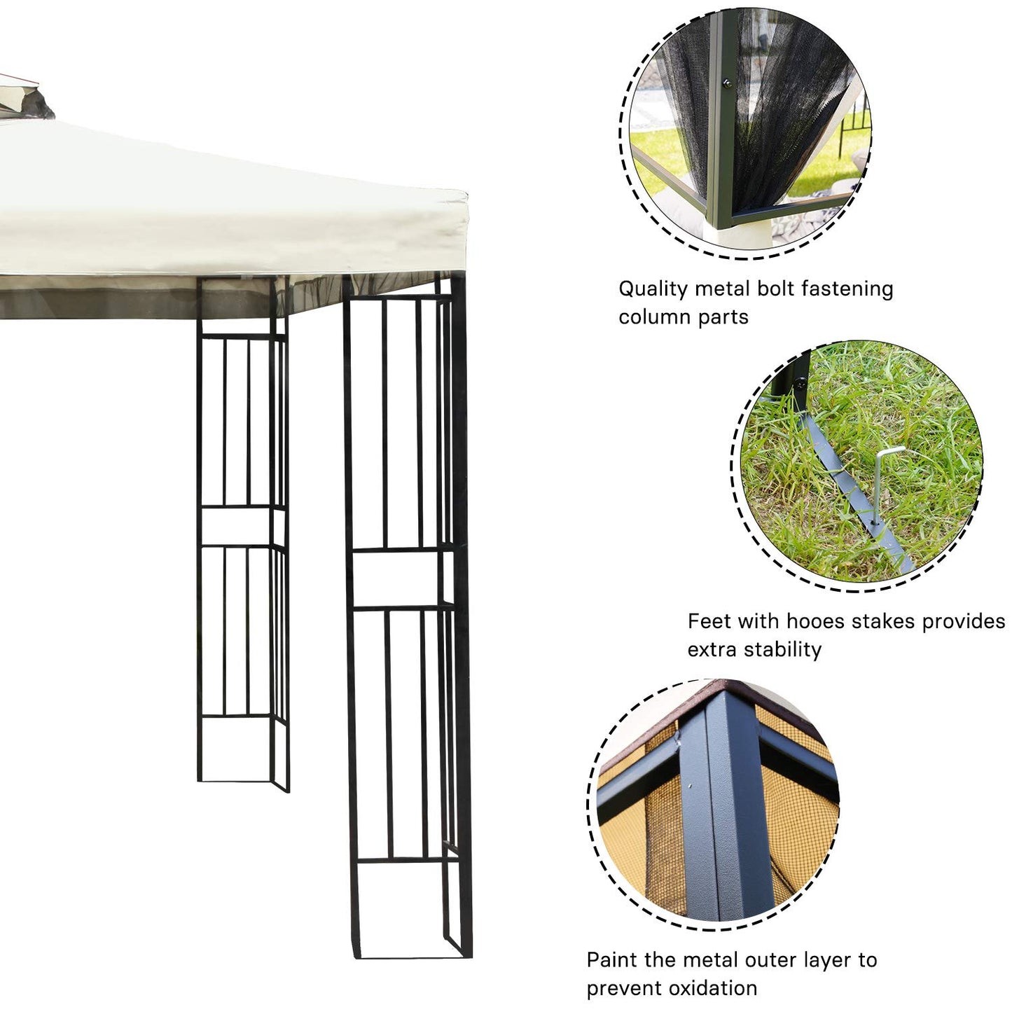 Grand patio Gazebo 3×3m with Side Netting, Garden Gazebo Event Shelter Sun Shade Heavy Duty Outdoor Canopy for BBQ, Event, Party -Beige