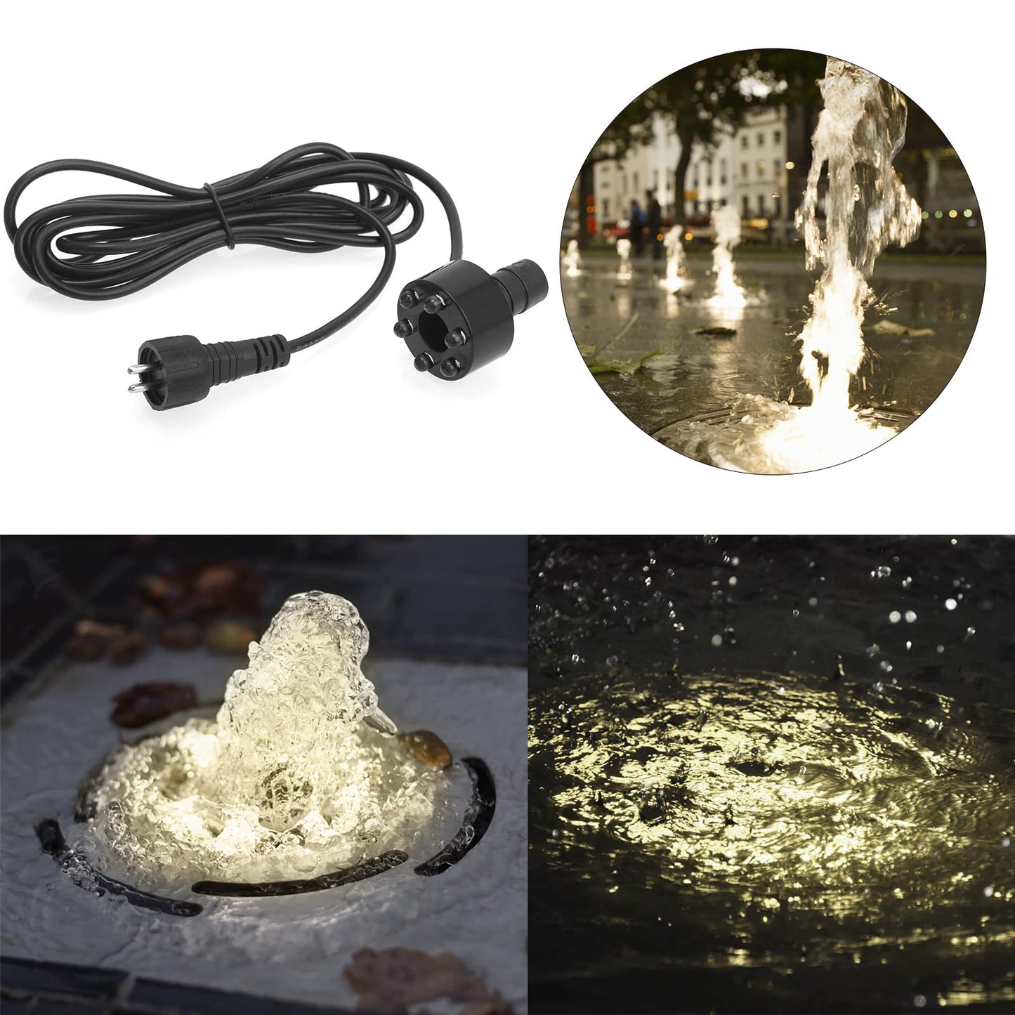 BARST Submersible Water Feature Pump,12V AC 450L/H Fountain Pump with 10m Power Cord & LED Light Ring for Aquarium, Pond, Birdbaths, Fish Tank JR-450LV