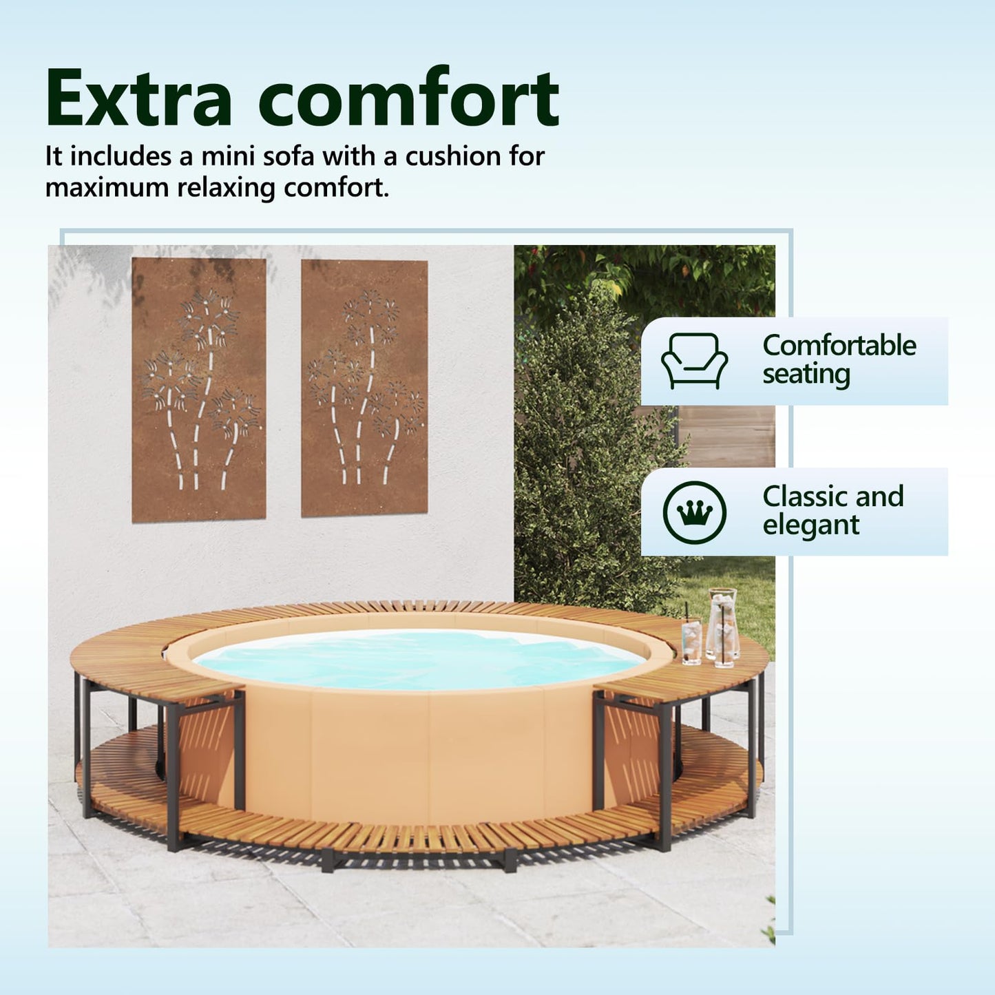 vidaXL Solid Acacia Wood Spa Surround Home Garden Pool Spa Accessory Wooden Spa Family Pool Pond Enclosure Entrance Step Hot Tub Surround