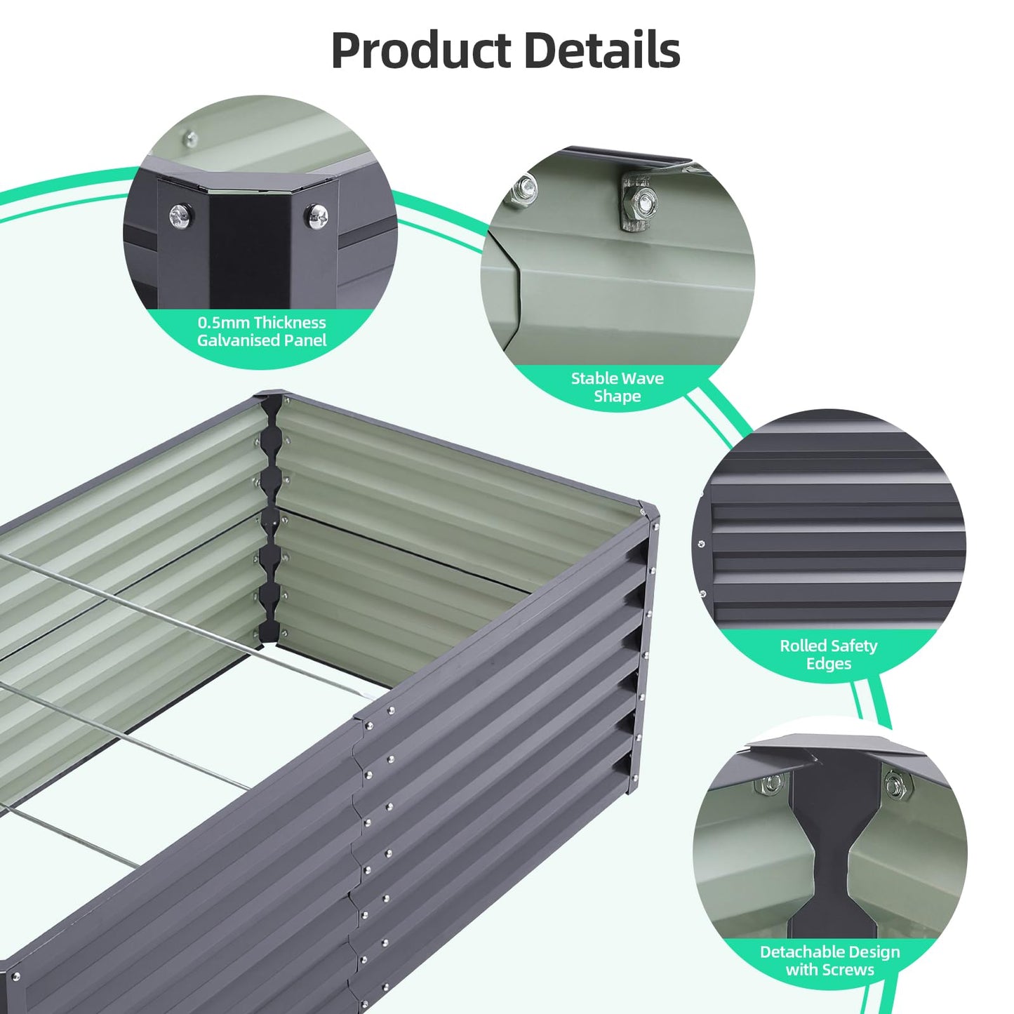 DKIEI 180x90x57cm Metal Raised Beds for Garden Vegetables, 923L Raised Planters Outdoor Large, Galvanised Raised Garden Planter Box Kit Bottomless Raised Bed for Flowers Herbs Fruit Growing, Grey