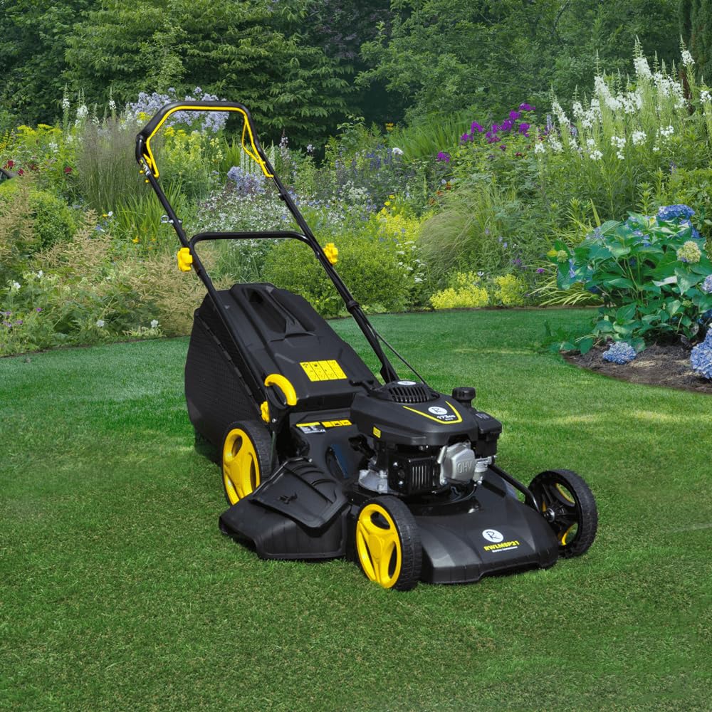 21″ Self Propelled RocwooD Petrol Mulching Lawnmower Folding Handle Side Chute 51CM Cut Width Rotary Blade 65 Litre Capacity 7 Cut Positions 173CC Engine