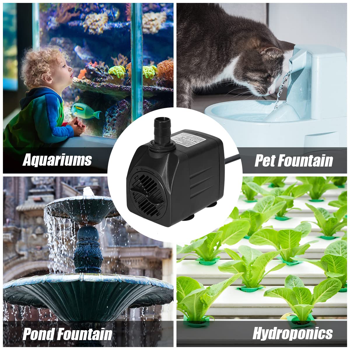 Flintronic Submersible Water Pump(25W 1500L/H), Ultra-Quiet Water Pump, 400Gph 2.2m/7.2ft High Lift Fountain Pump for Aquarium,Fish Tank,Statuary,Hydroponics,4 Suction Cup,1.4m Power Cord & 3 Nozzles